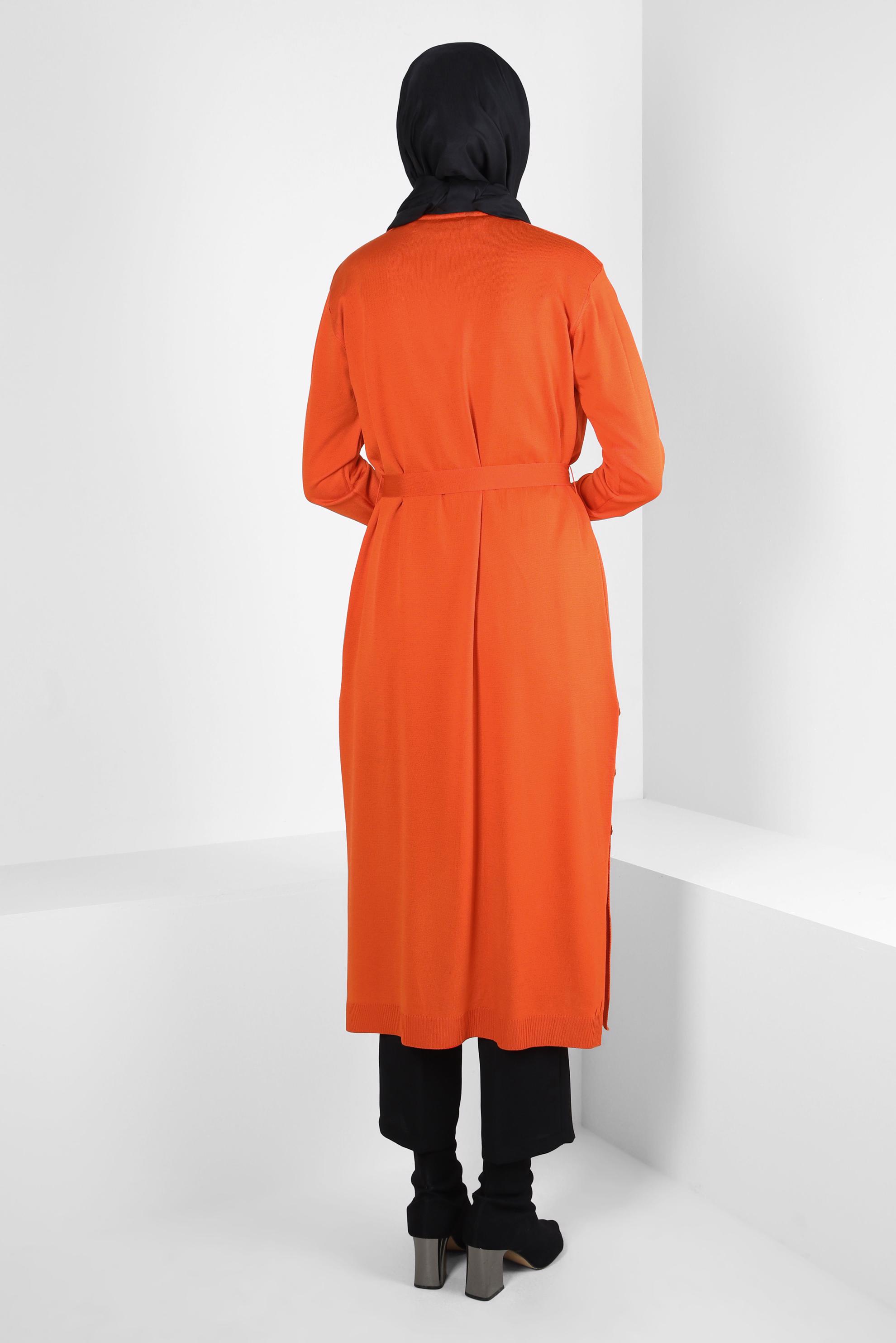 Tesettür giyim TURUNCU KUŞAKLI TRİKO HIRKA 44076