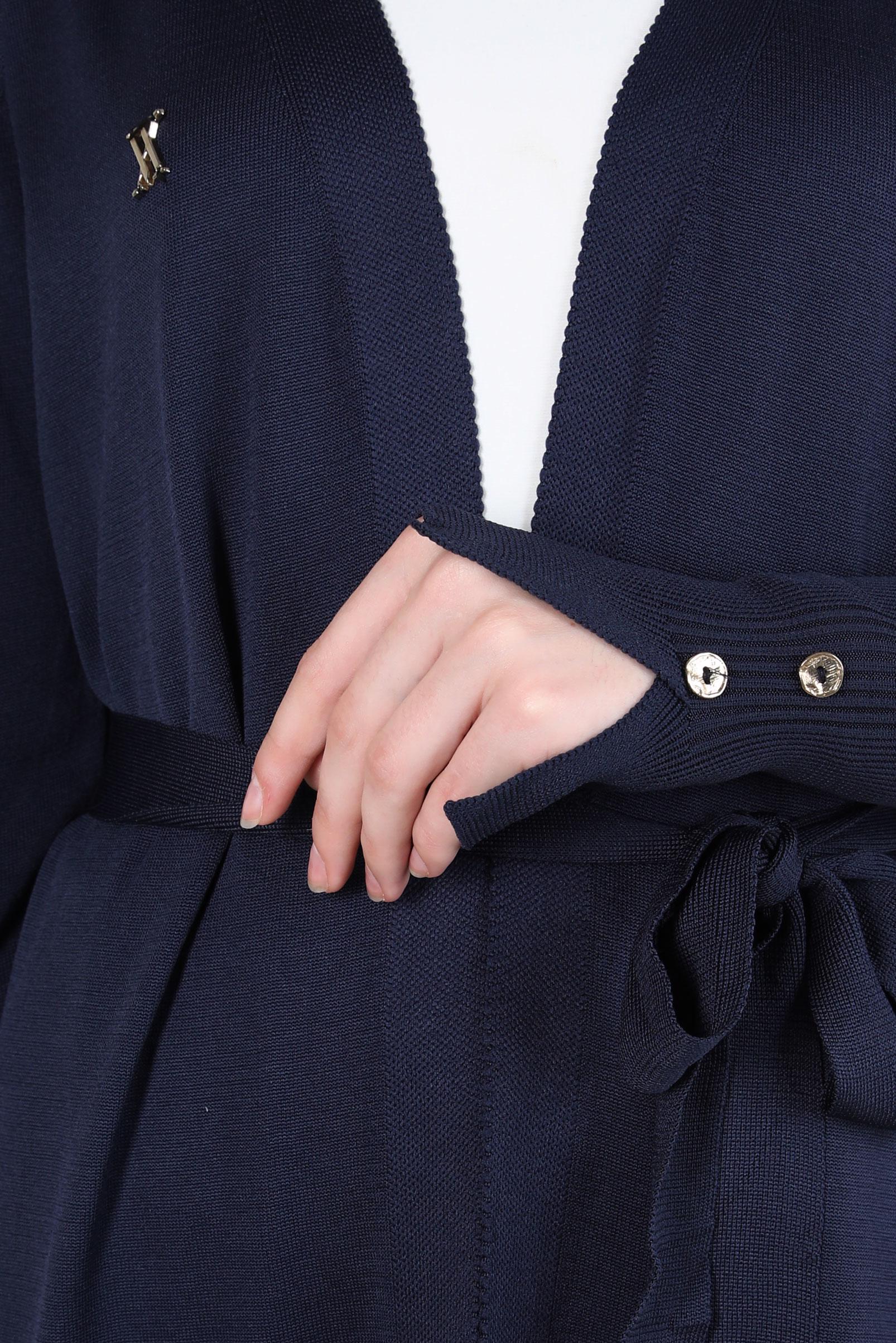 Tesettür giyim LACİVERT KUŞAKLI TRİKO HIRKA 44076