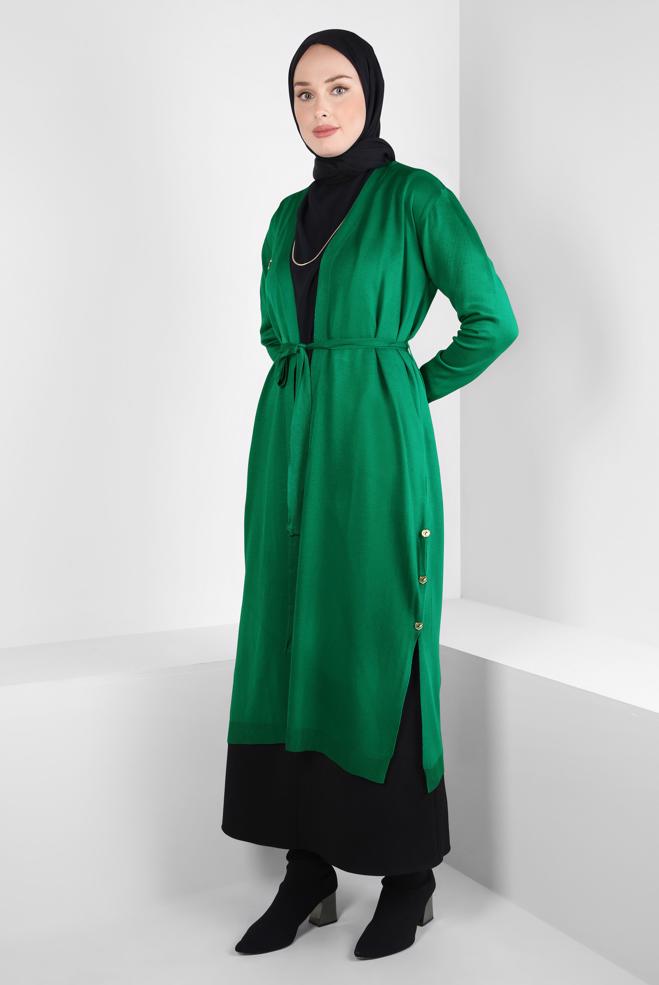 Vêtements hijab VERT CARDIGAN EN TRICOT CEINTURE 44076 - ALVİNA