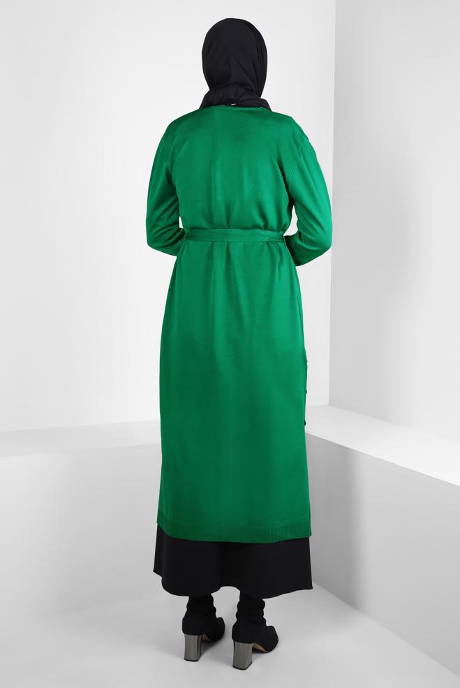 Vêtements hijab VERT CARDIGAN EN TRICOT CEINTURE 44076 - ALVİNA