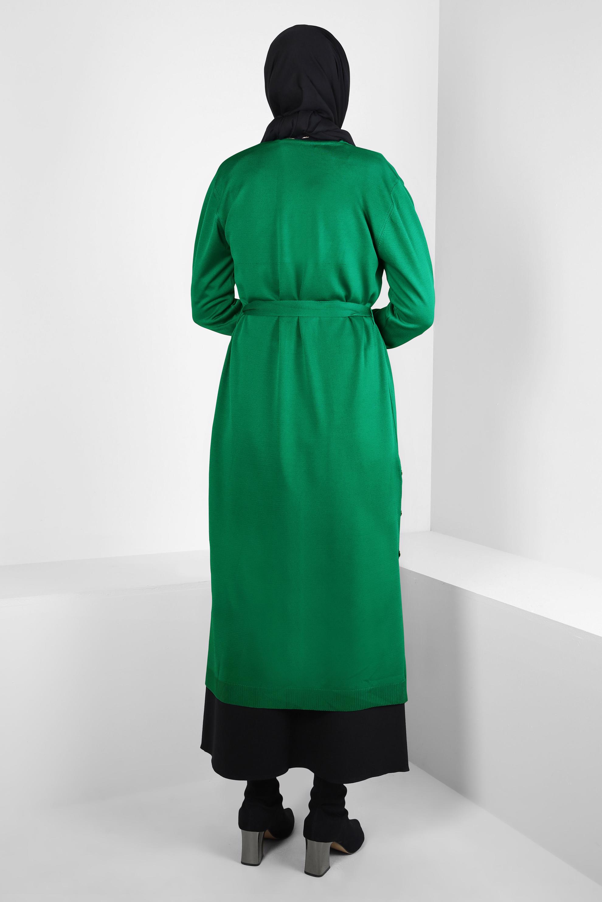 Tesettür giyim YEŞİL KUŞAKLI TRİKO HIRKA 44076