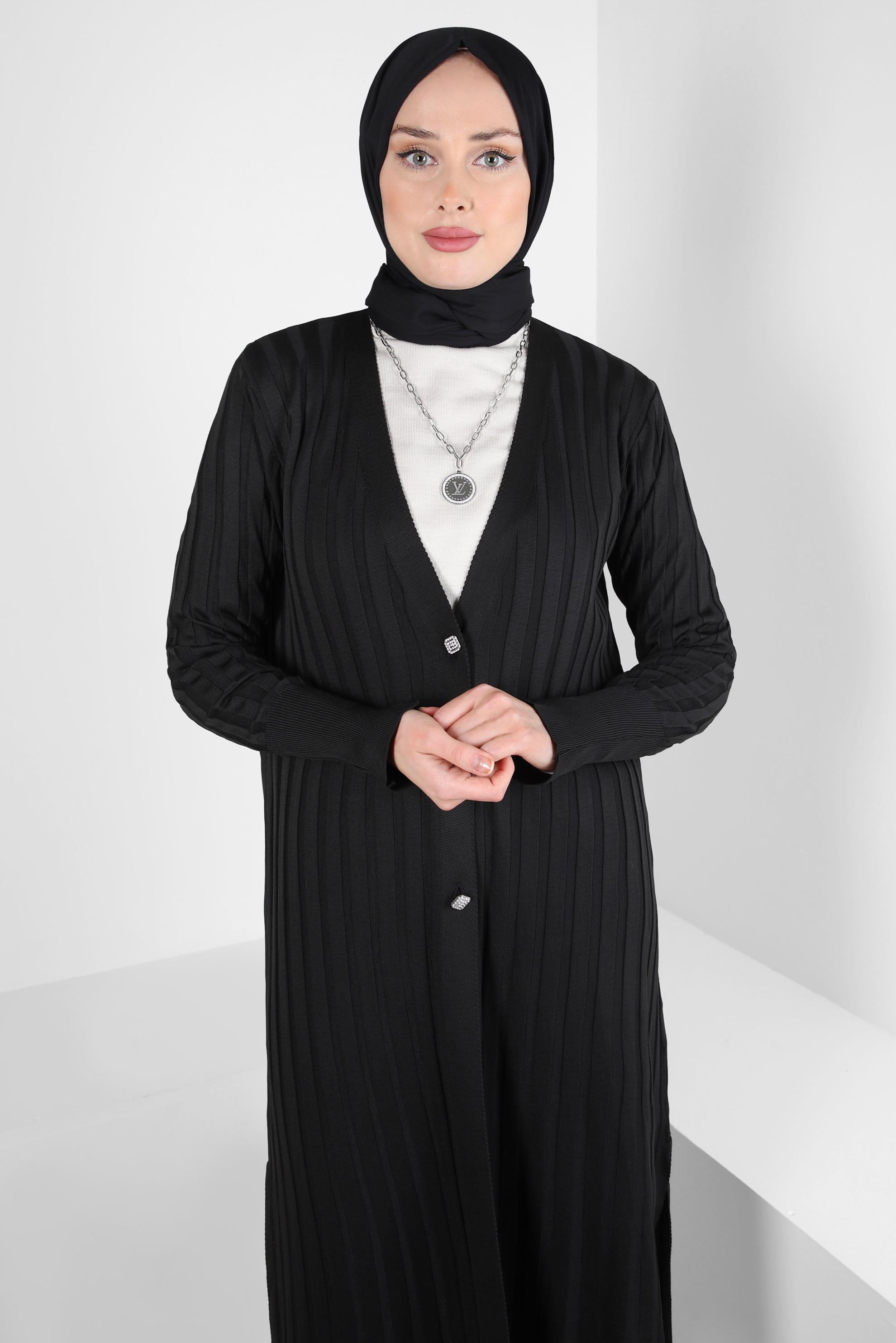 Tesettür giyim SİYAH TRİKO HIRKA 44077