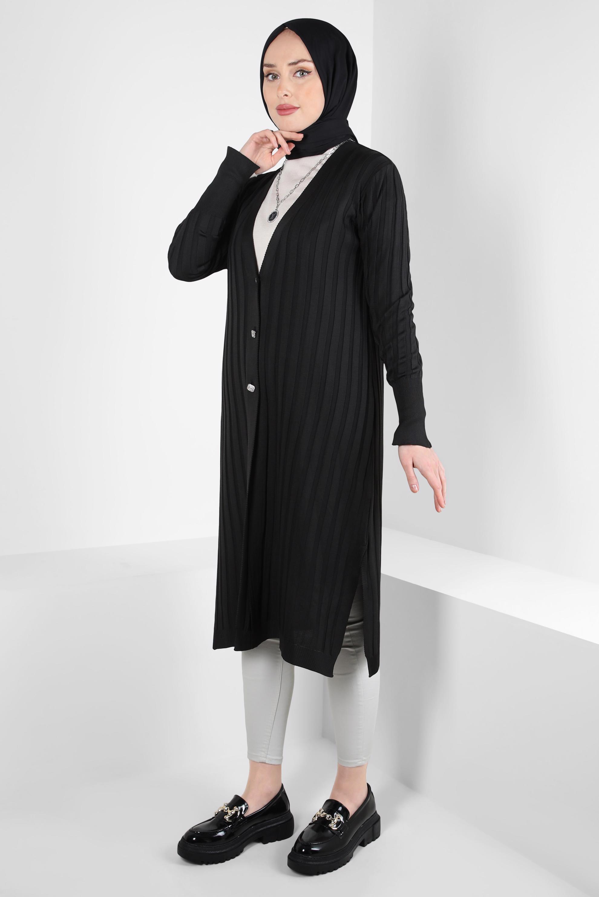 Tesettür giyim SİYAH TRİKO HIRKA 44077
