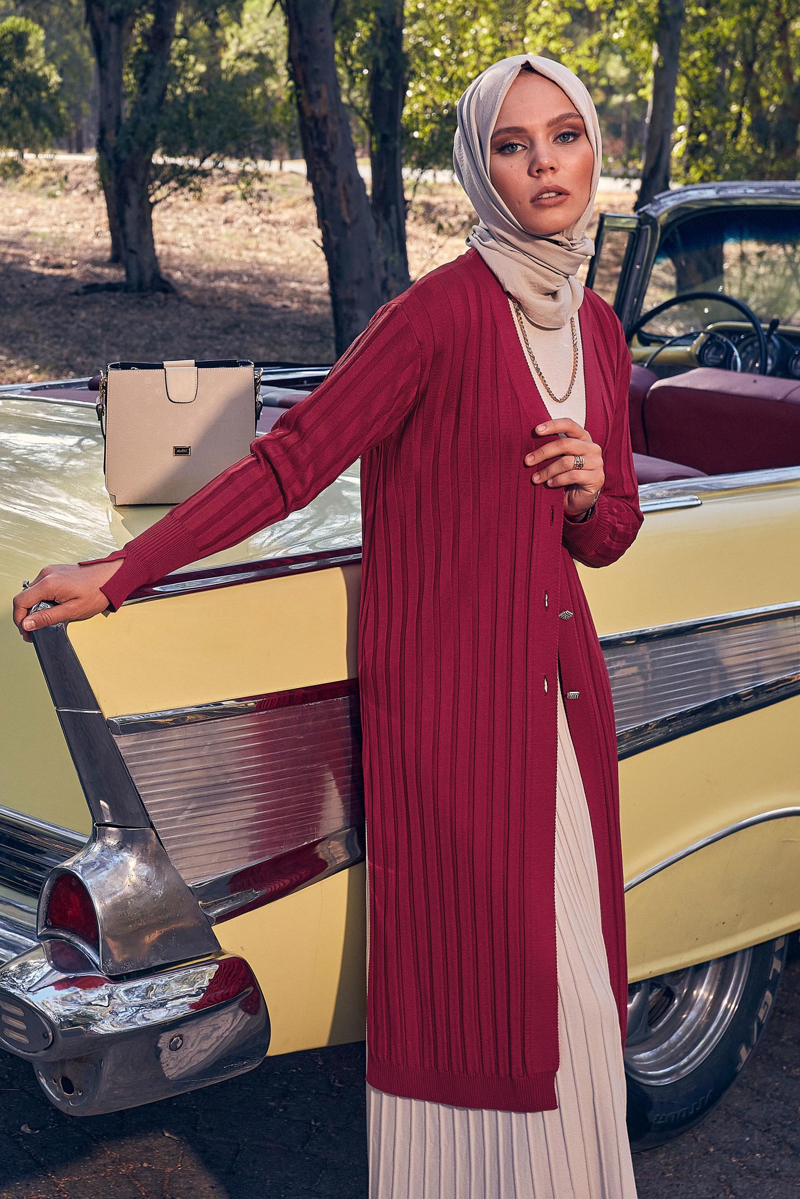 Vêtements hijab ROUGE GILET EN MAILLE 44077