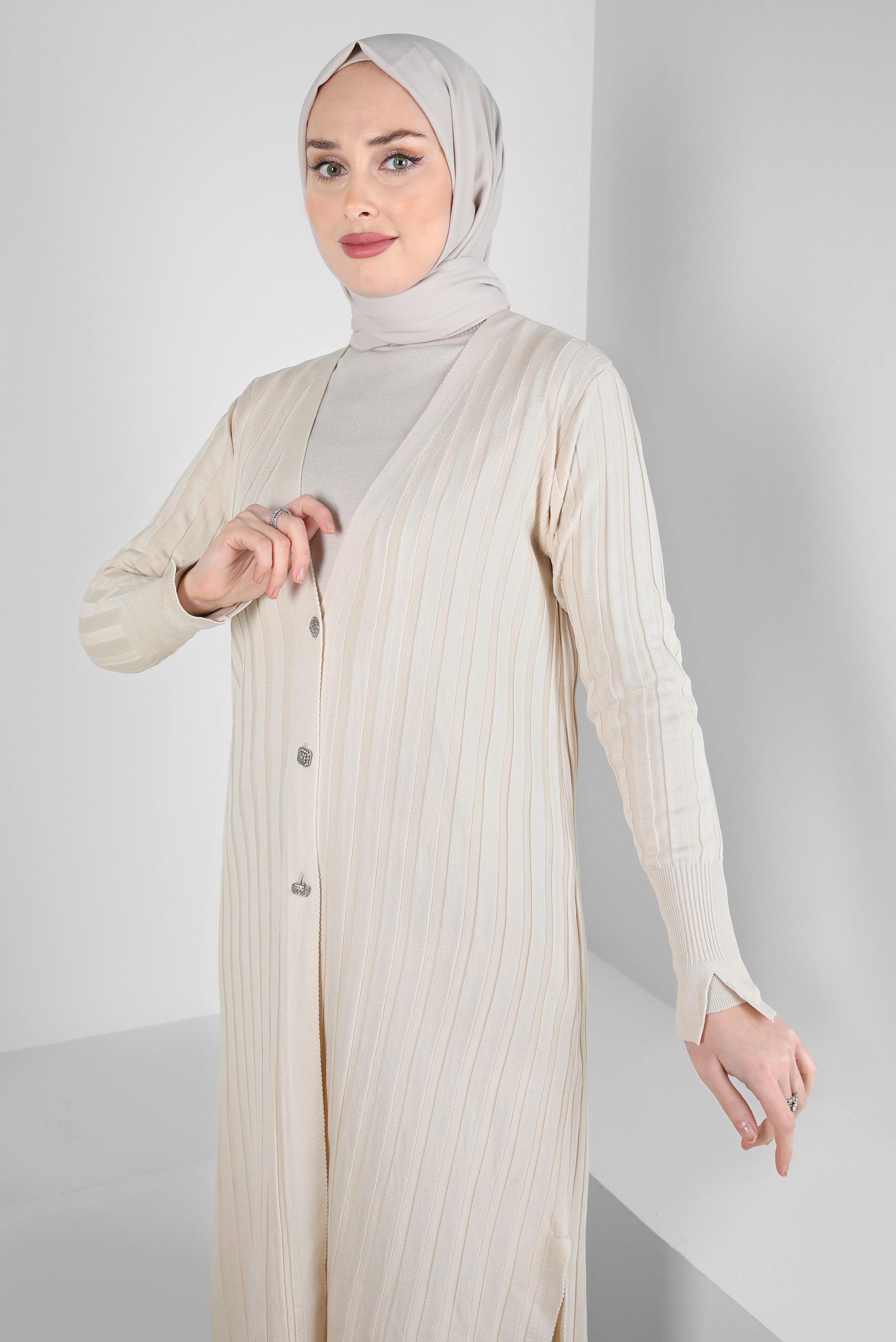 Tesettür giyim BEJ TRİKO HIRKA 44077