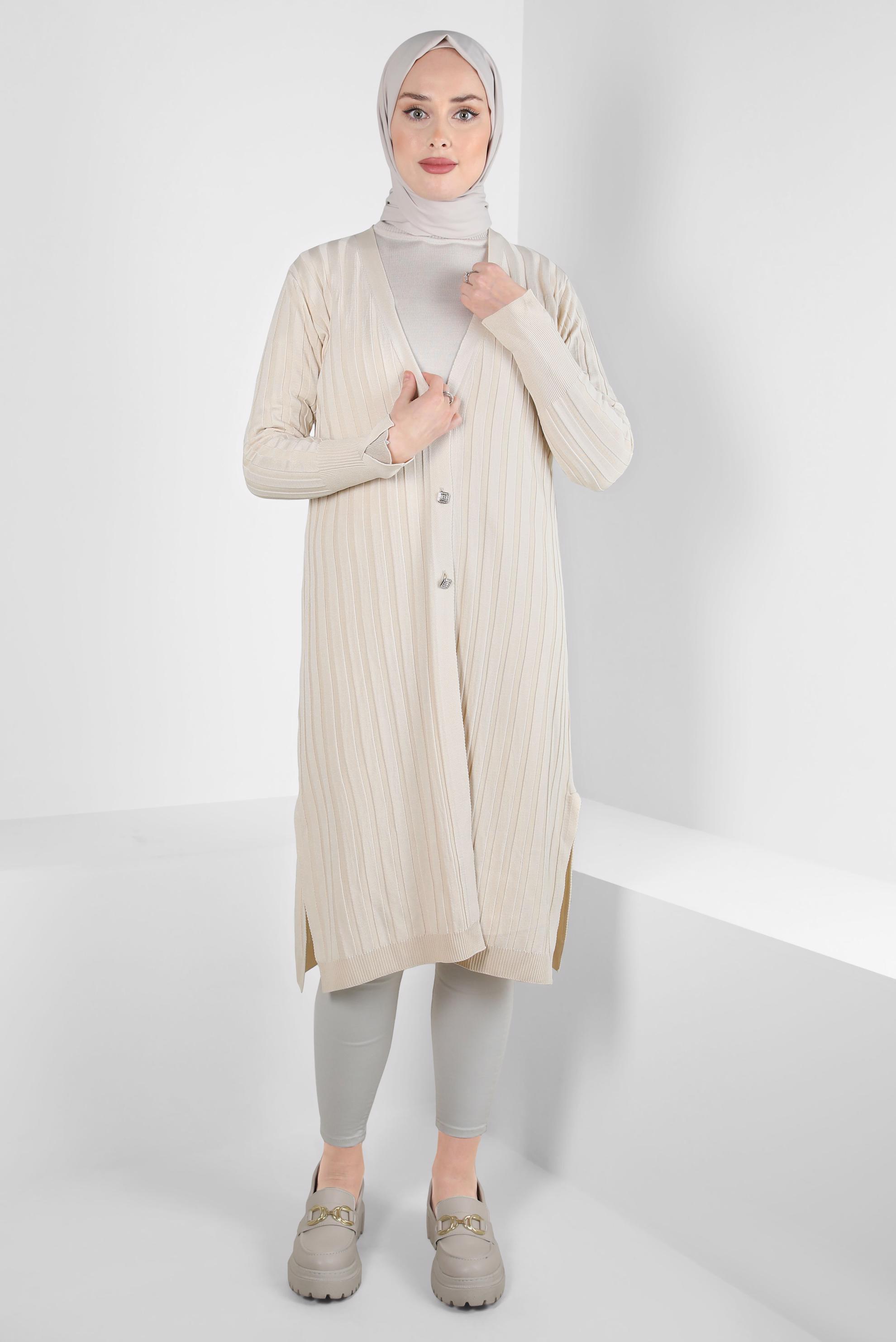 Tesettür giyim BEJ TRİKO HIRKA 44077