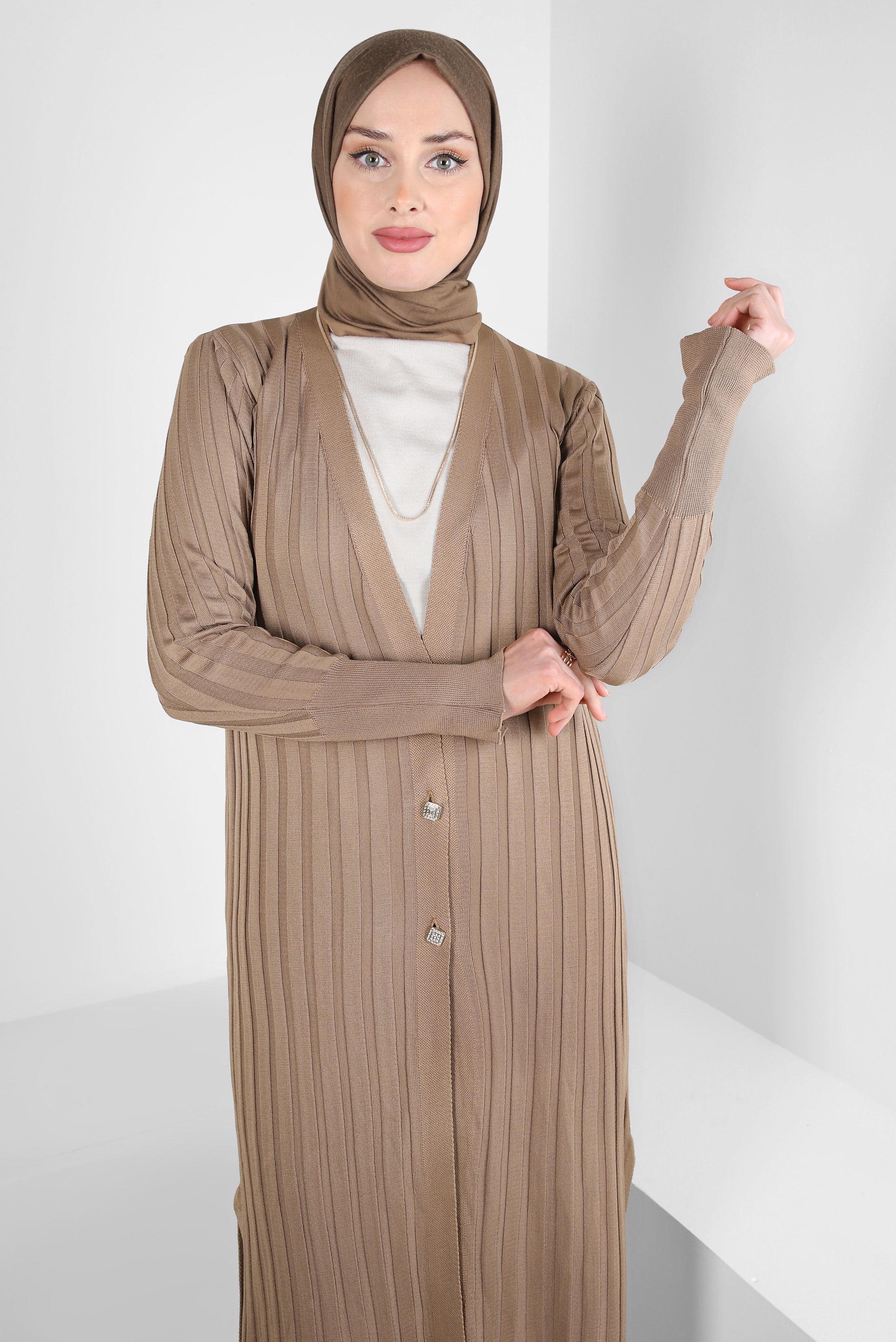 Tesettür giyim KAHVE TRİKO HIRKA 44077