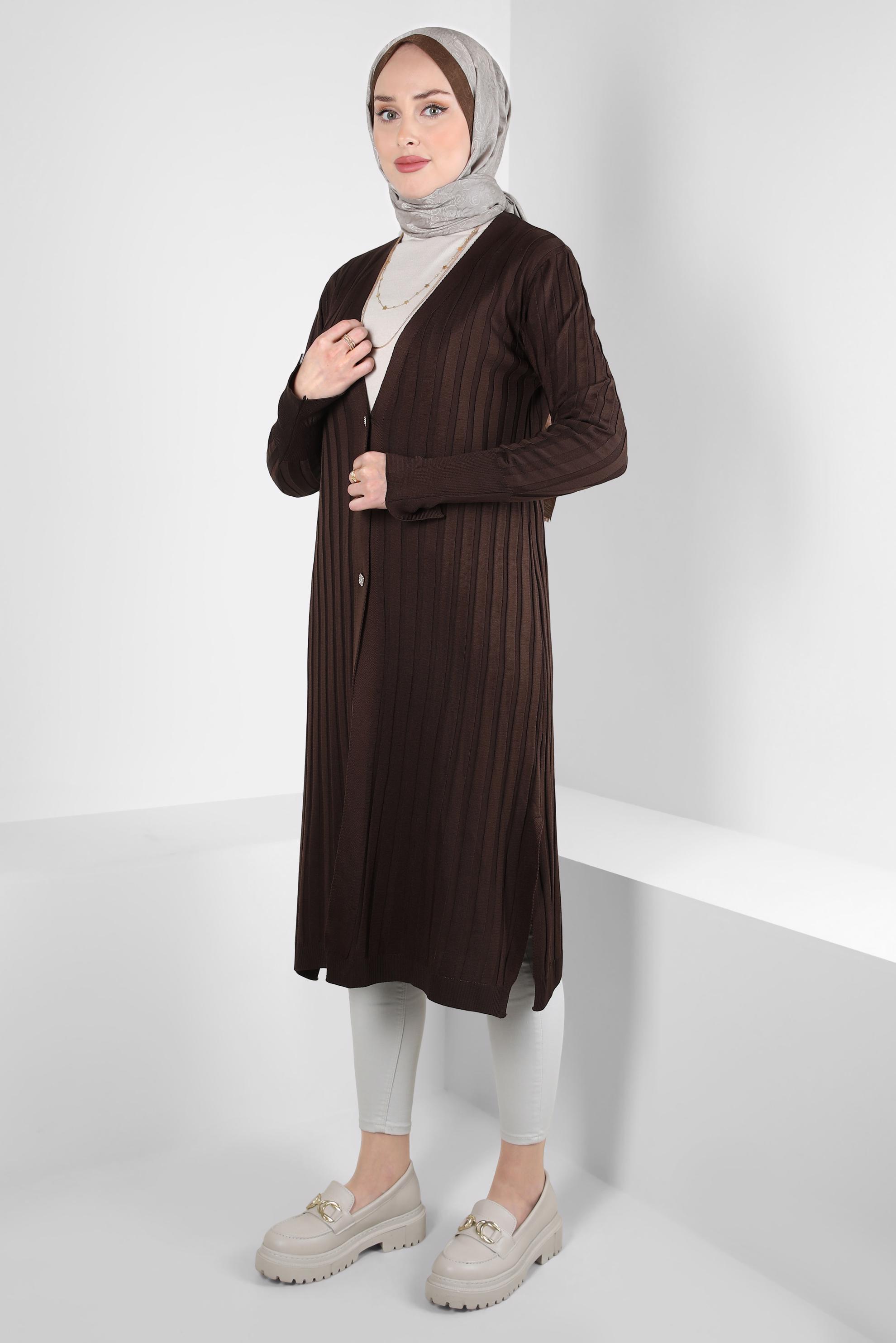 Tesettür giyim KAHVE TRİKO HIRKA 44077
