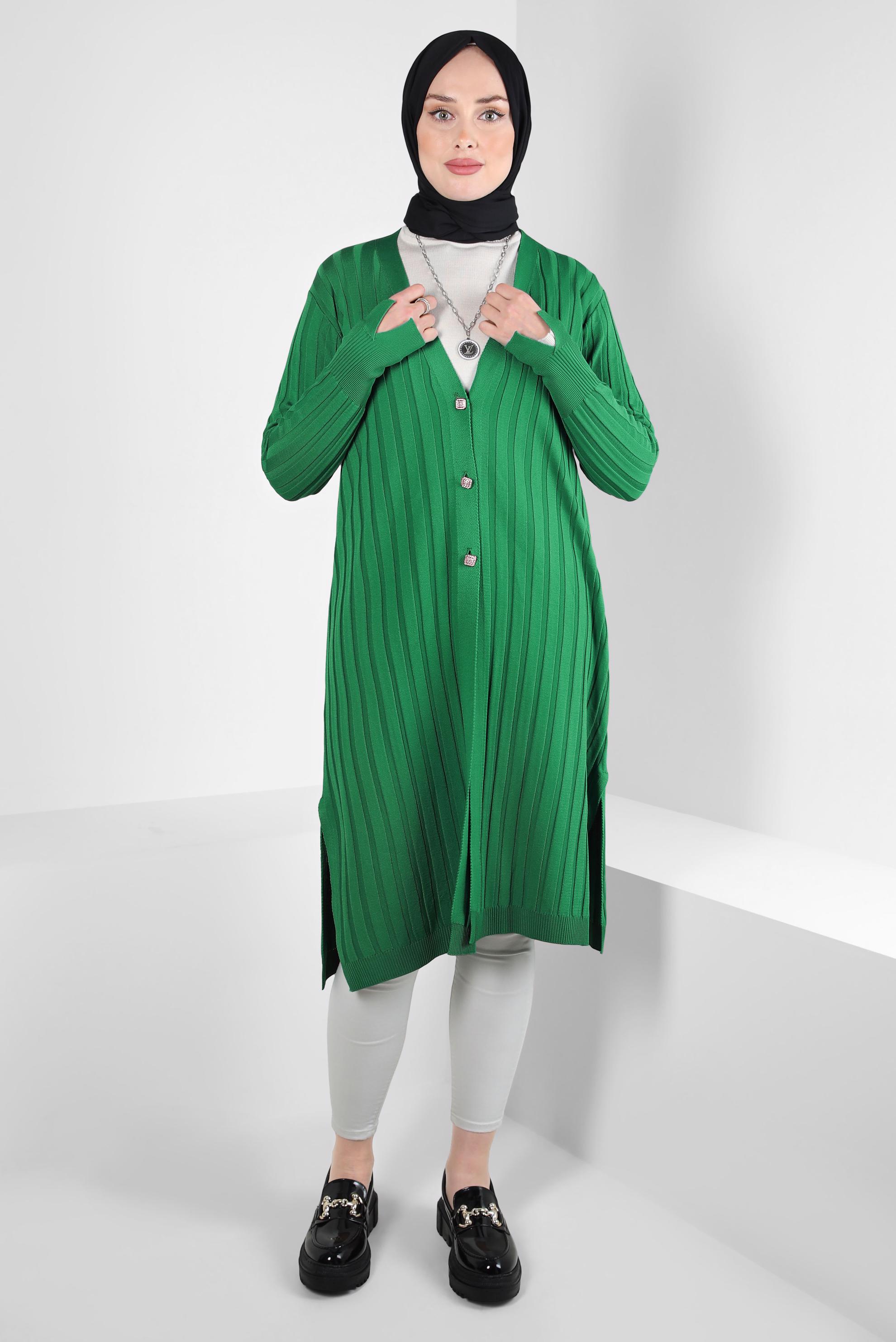 Tesettür giyim YEŞİL TRİKO HIRKA 44077