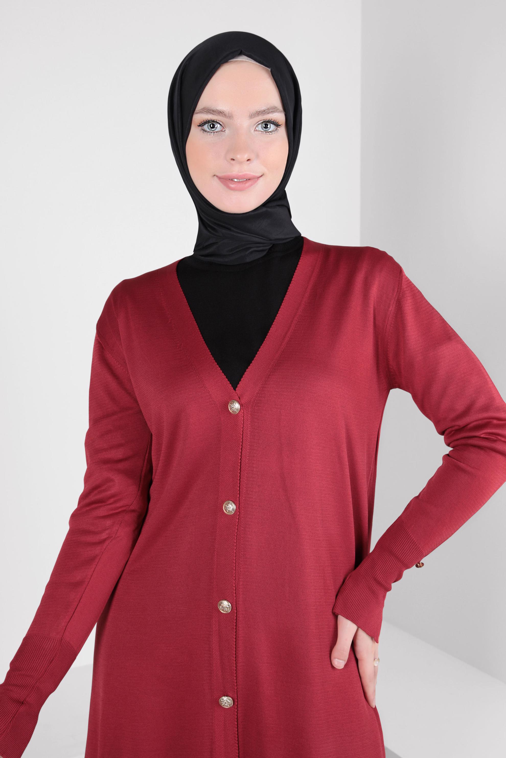 Tesettür giyim KIRMIZI TRİKO HIRKA 44078
