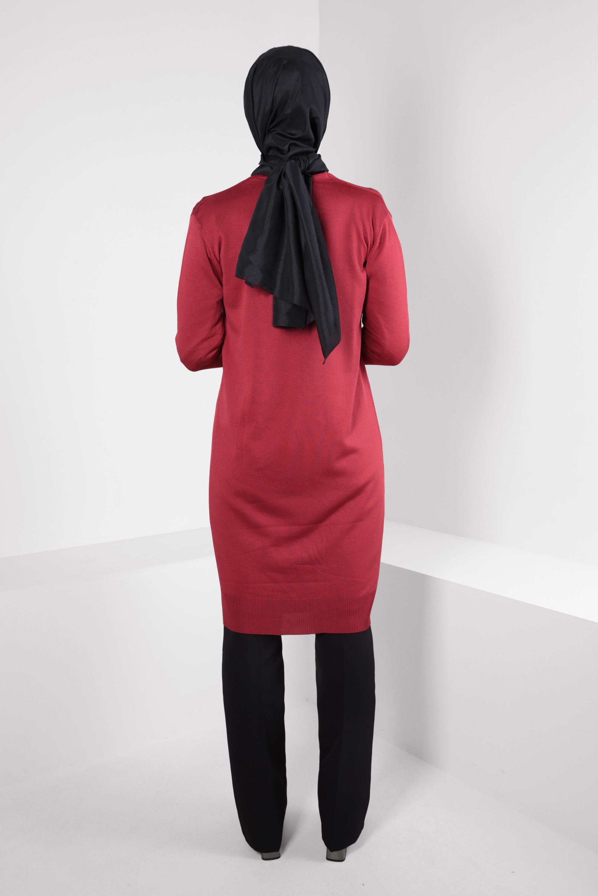 Tesettür giyim KIRMIZI TRİKO HIRKA 44078