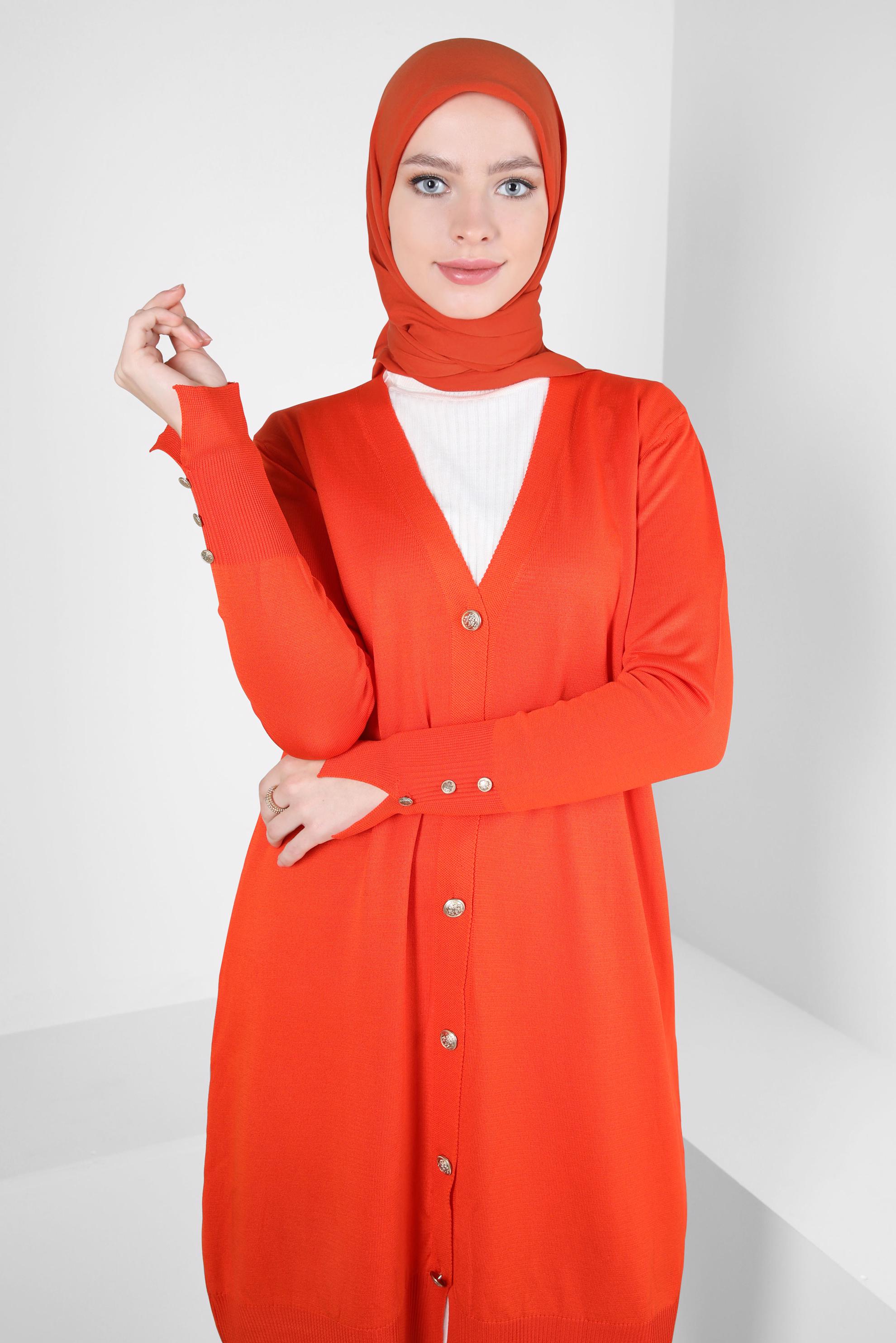 Tesettür giyim TURUNCU TRİKO HIRKA 44078