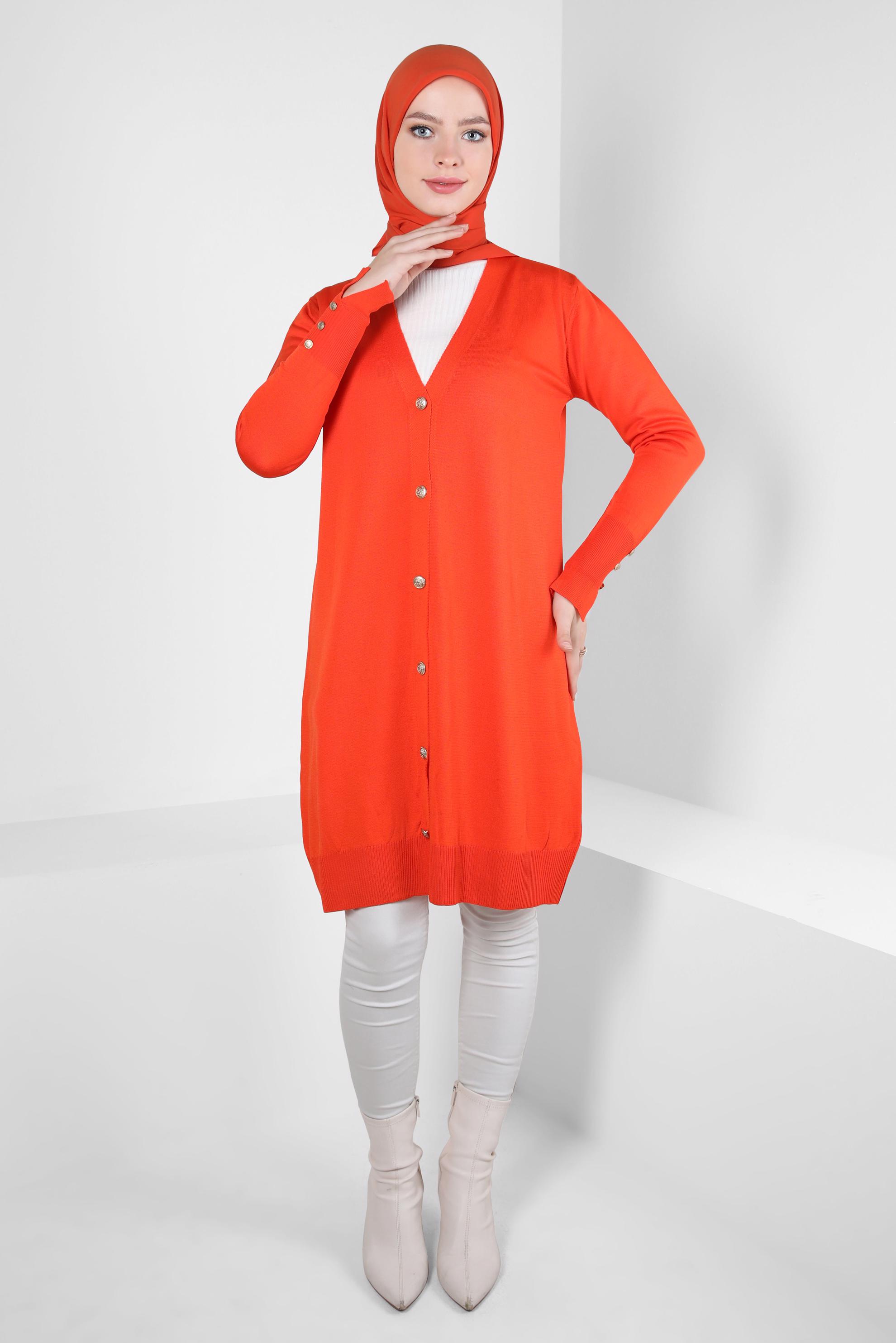 Tesettür giyim TURUNCU TRİKO HIRKA 44078