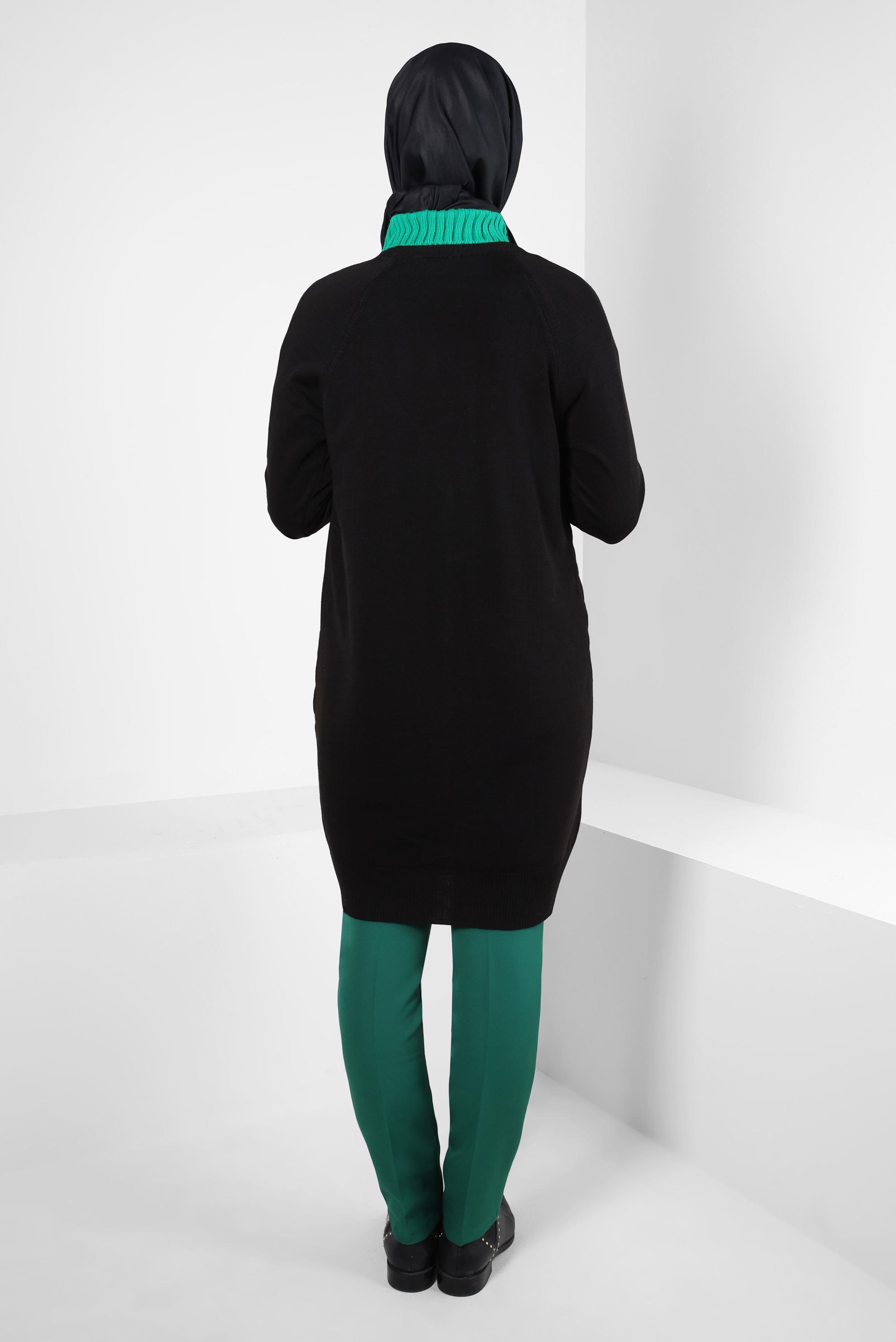 Tesettür giyim SİYAH KAPİTONE DESENLİ TRİKO HIRKA 44079