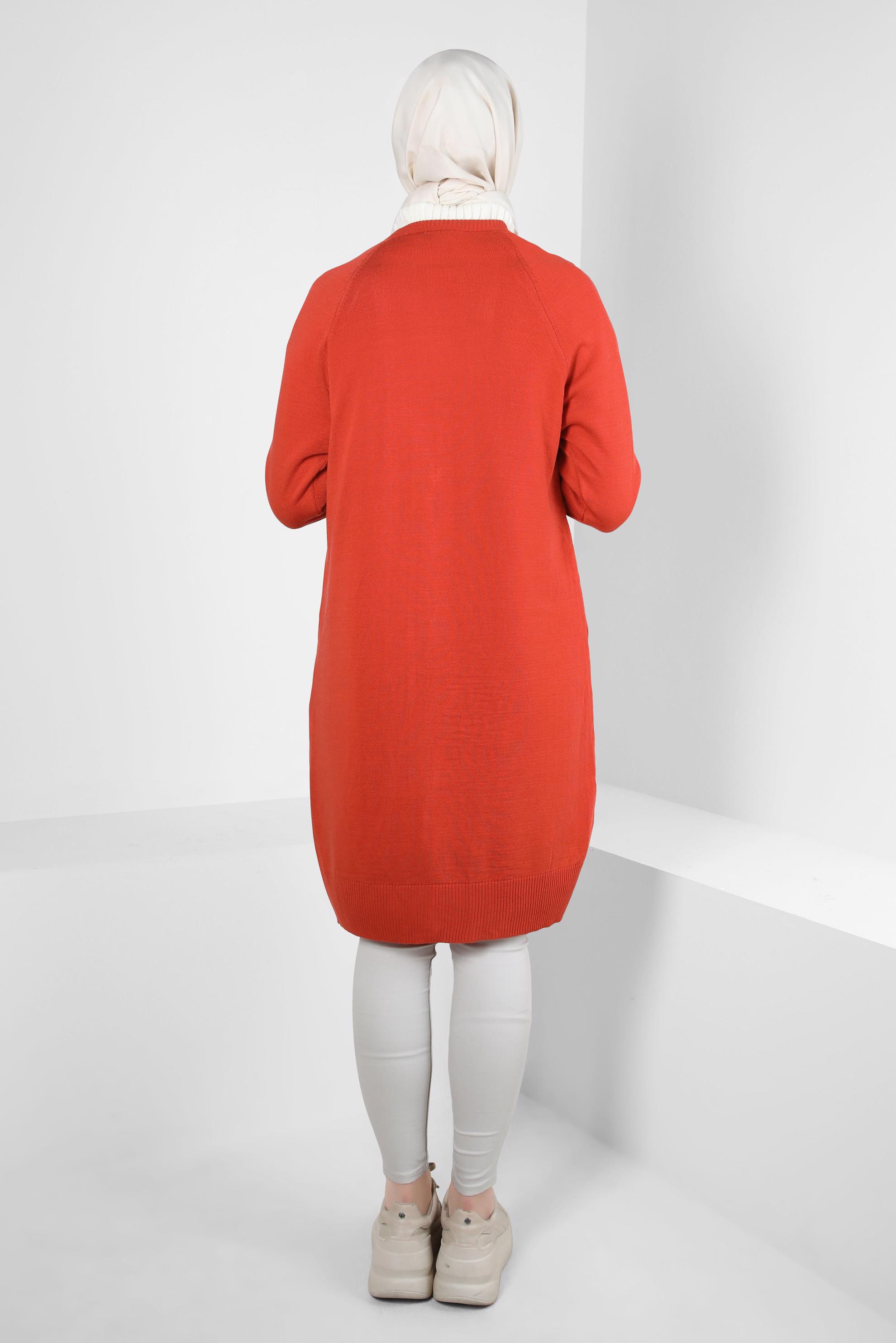 Tesettür giyim TURUNCU KAPİTONE DESENLİ TRİKO HIRKA 44079