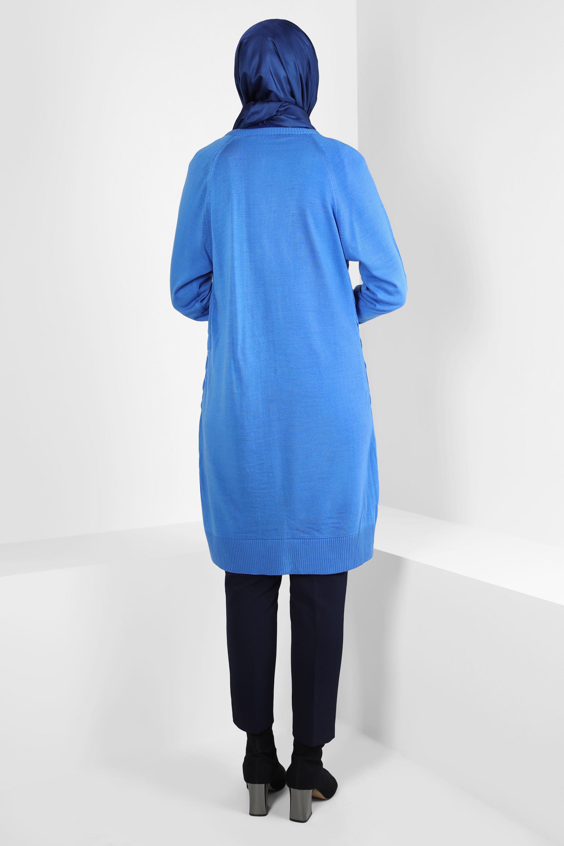 Tesettür giyim MAVİ KAPİTONE DESENLİ TRİKO HIRKA 44079