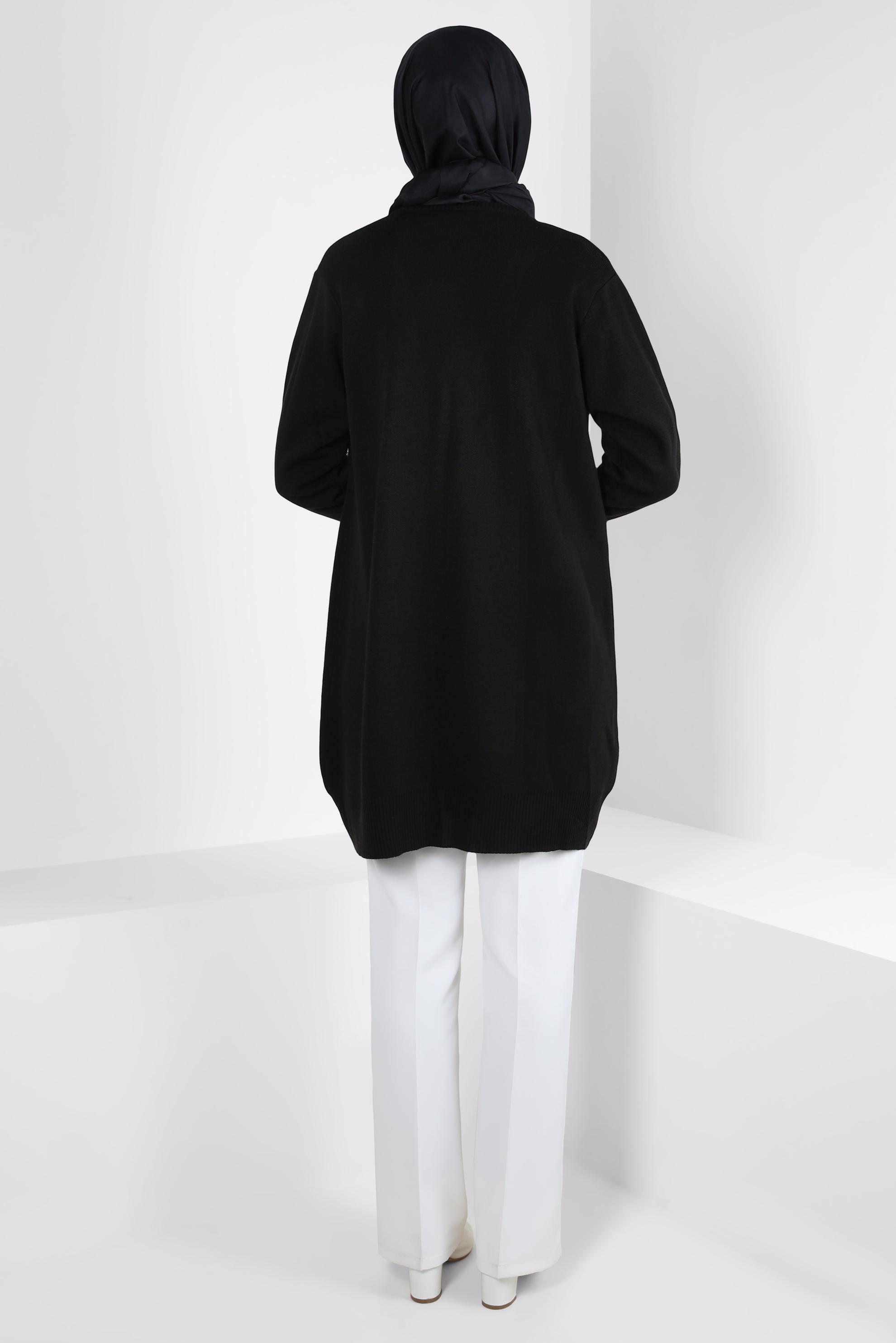 Tesettür giyim SİYAH TAŞLI TRİKO HIRKA 44081