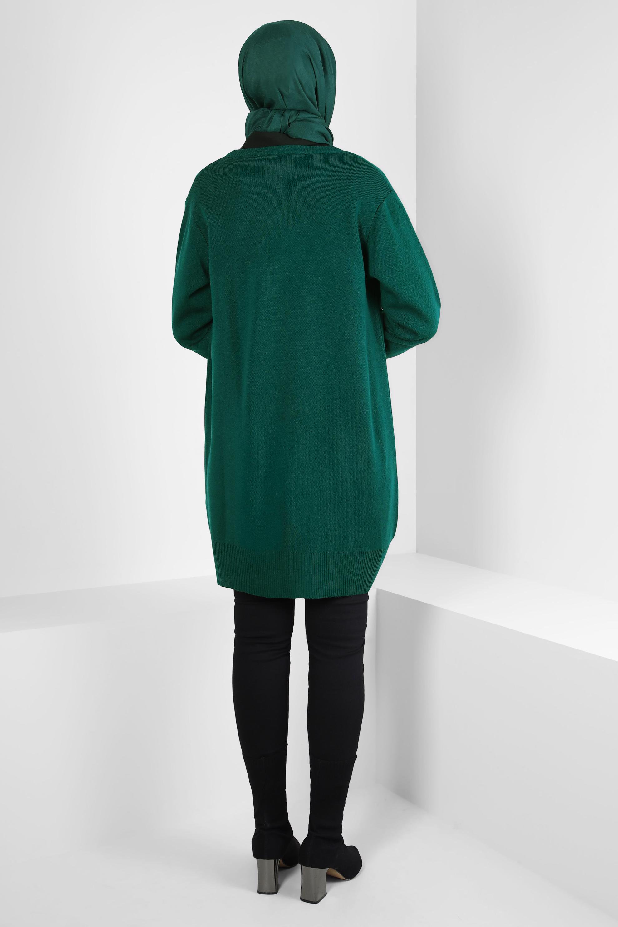 Tesettür giyim YEŞİL TAŞLI TRİKO HIRKA 44081