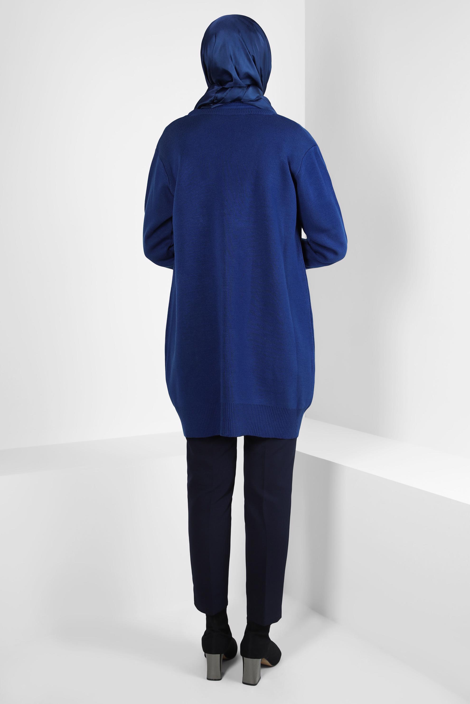 Tesettür giyim MAVİ TAŞLI TRİKO HIRKA 44081