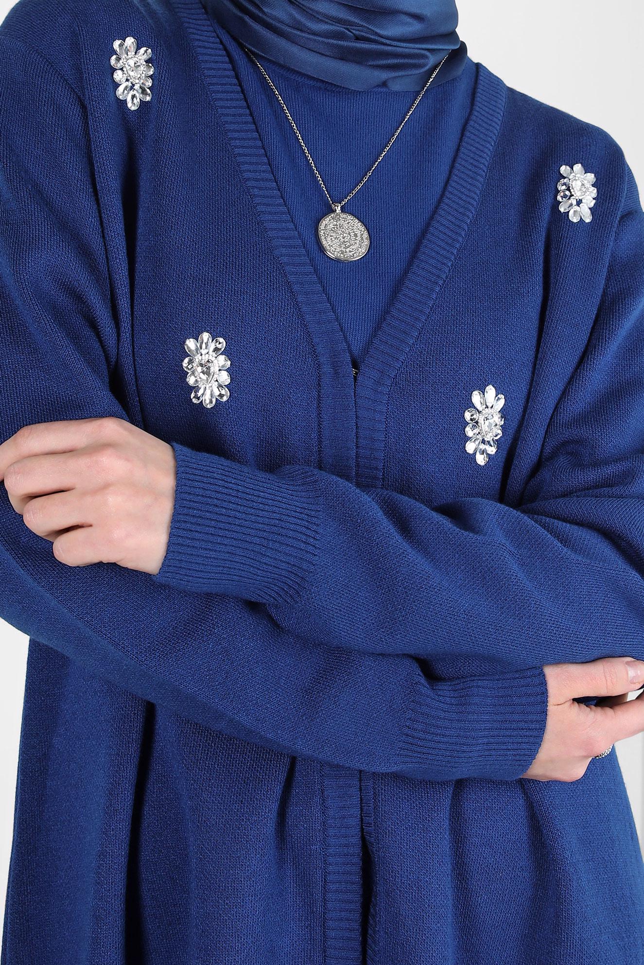 Tesettür giyim MAVİ TAŞLI TRİKO HIRKA 44081