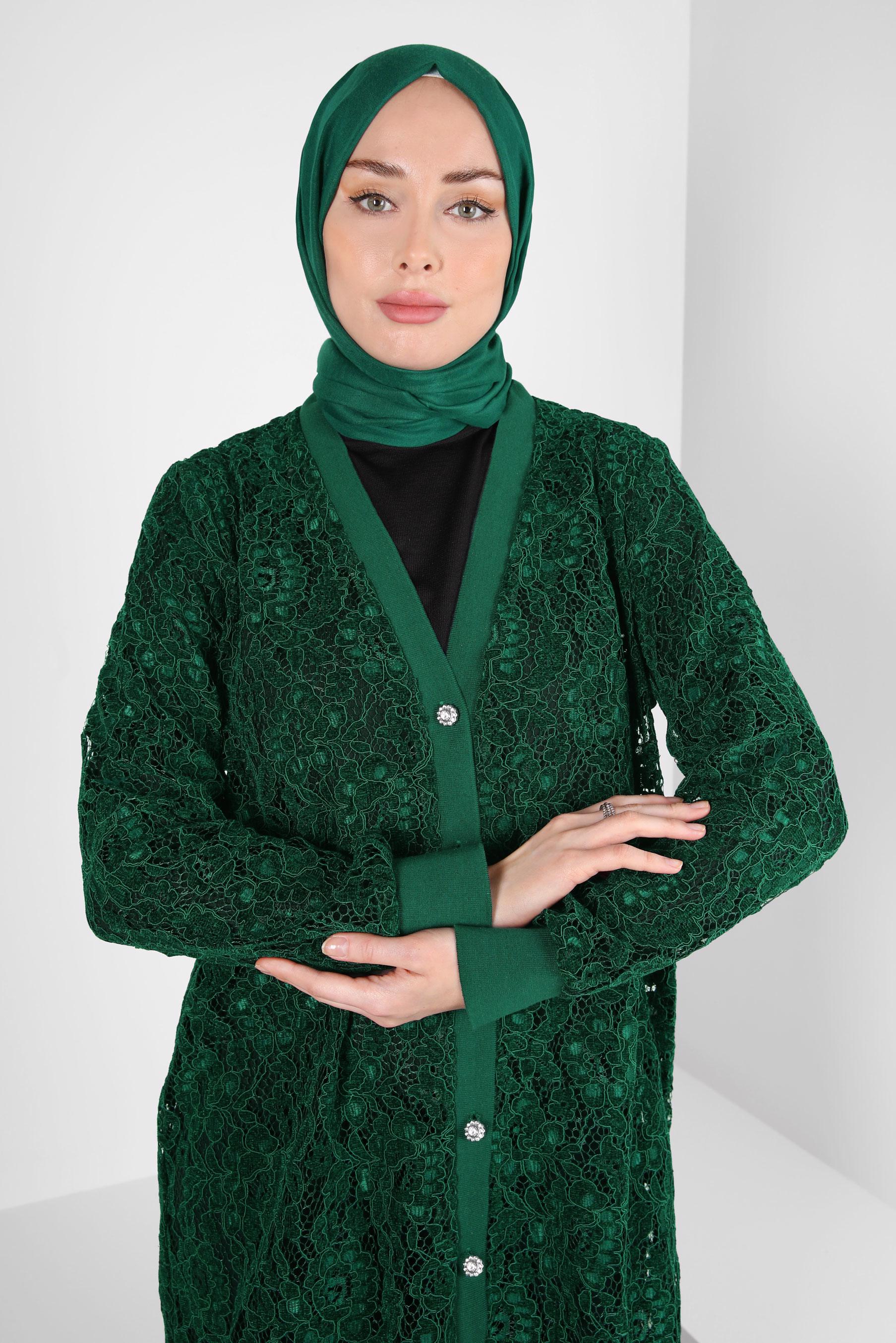 Vêtements hijab VERT CARDIGAN GUIPURÉ 44308