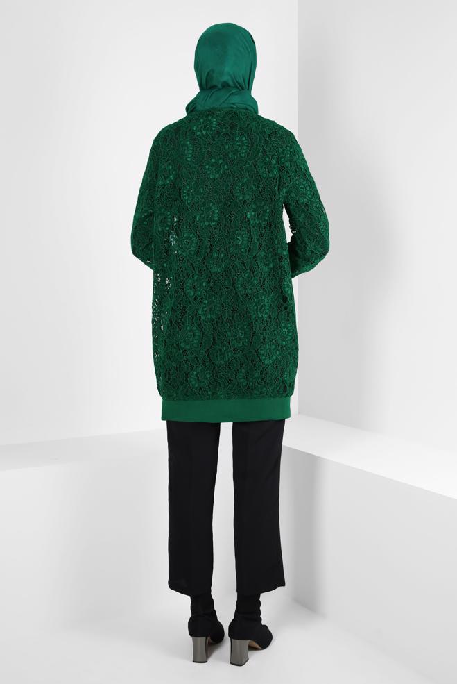 Vêtements hijab VERT CARDIGAN GUIPURÉ 44308 - ALVİNA