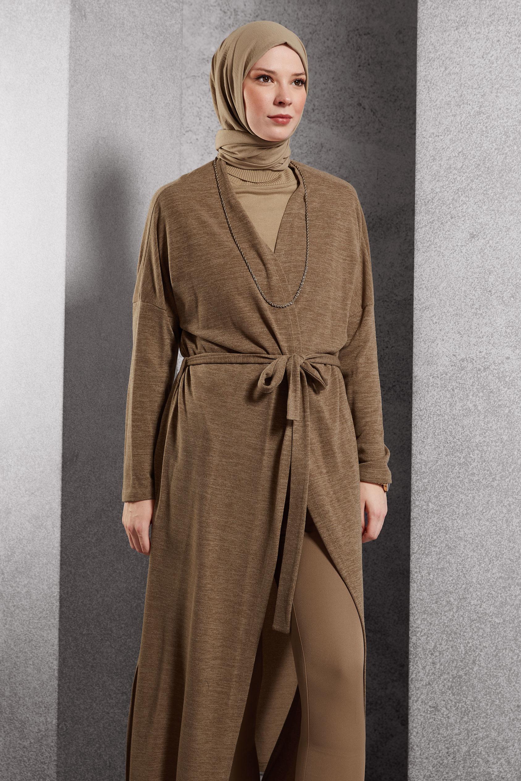 Vêtements hijab BRUN CARDIGAN CEINTURE 44337