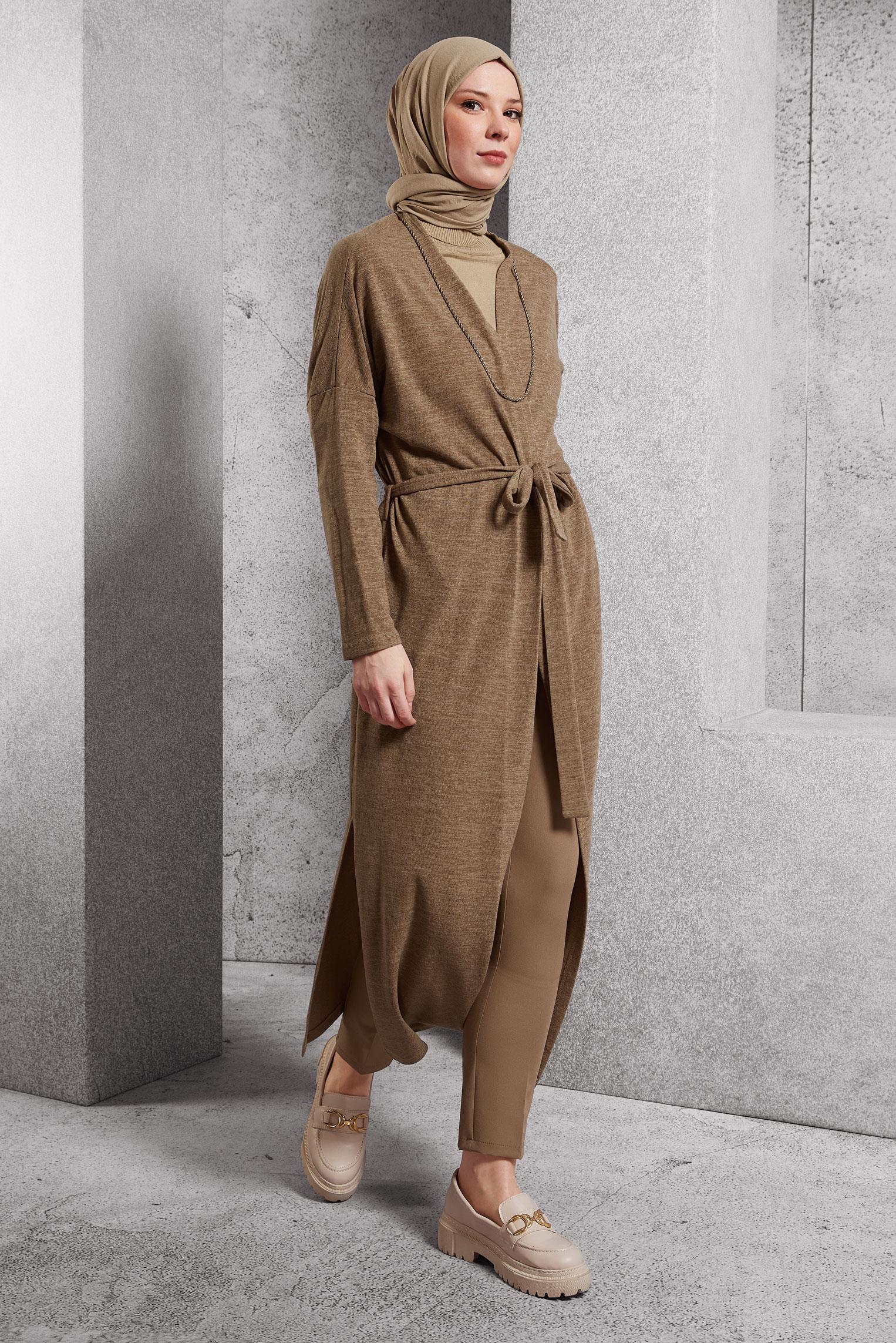 Vêtements hijab BRUN CARDIGAN CEINTURE 44337