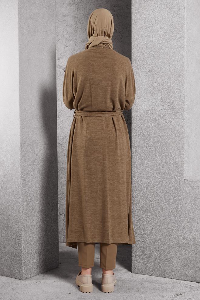 Vêtements hijab BRUN CARDIGAN CEINTURE 44337 - ALVİNA