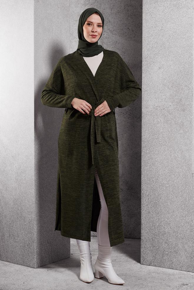 Vêtements hijab KAKI CARDIGAN CEINTURE 44337 - ALVİNA