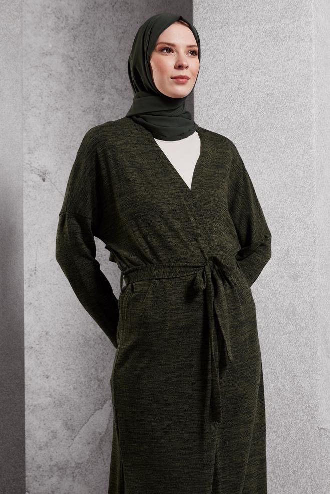 Vêtements hijab KAKI CARDIGAN CEINTURE 44337 - ALVİNA