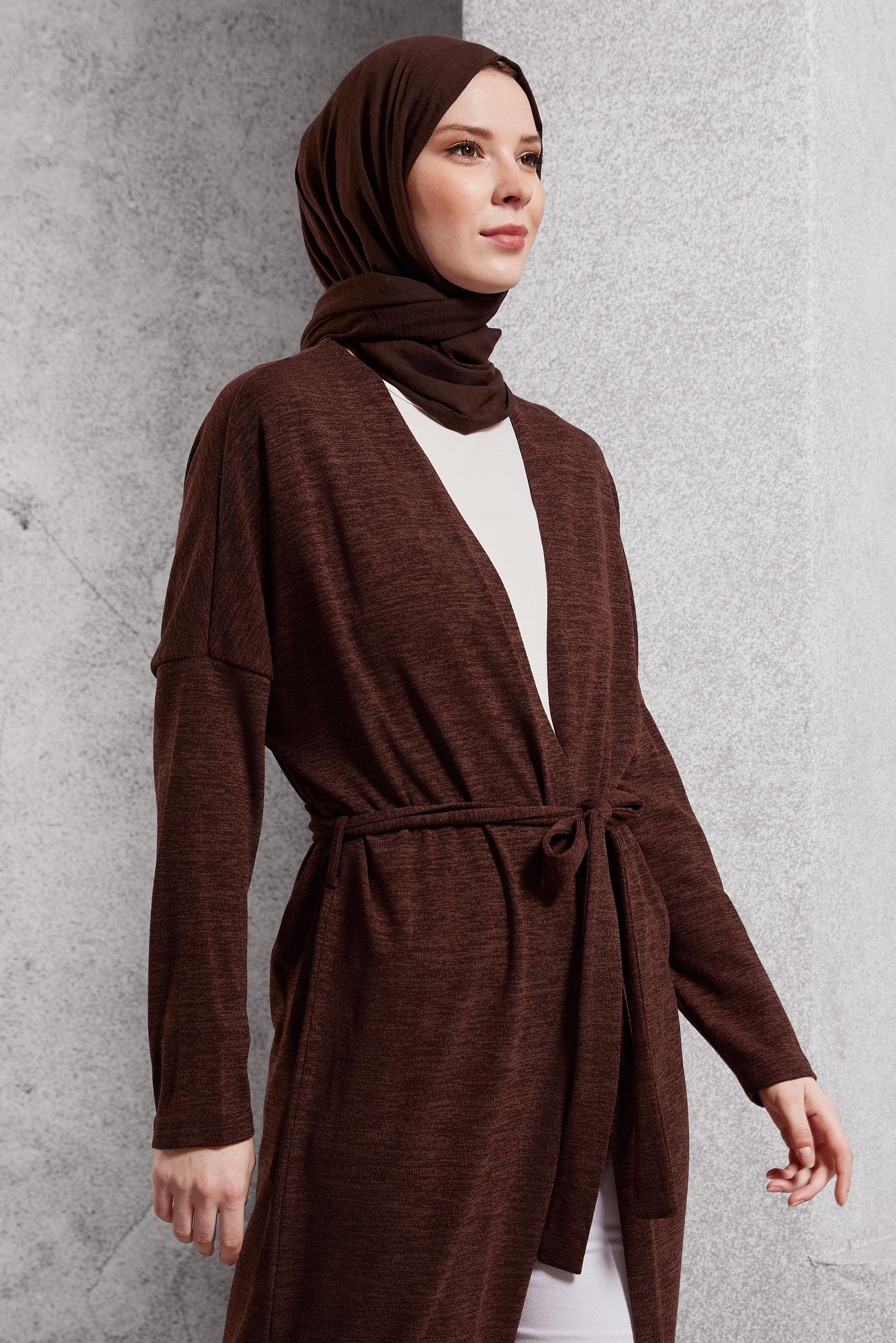 Tesettür giyim TURUNCU KUŞAKLI DÜZ HIRKA 44337