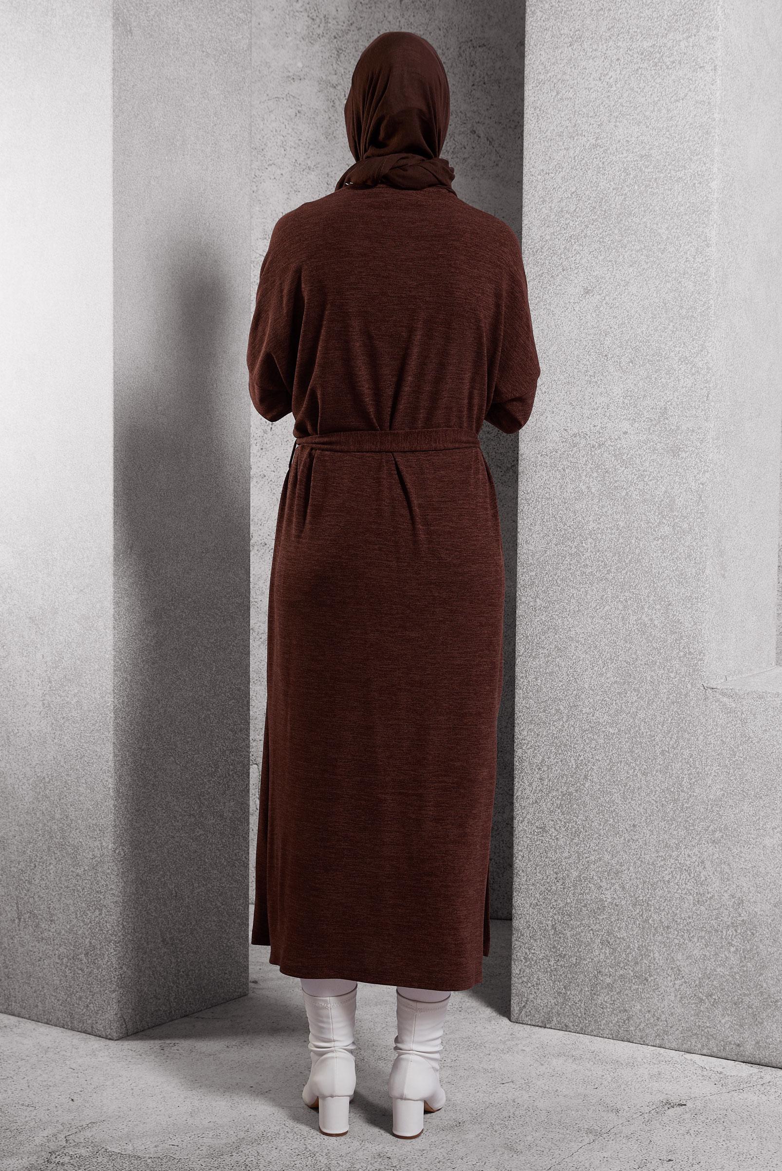 Tesettür giyim TURUNCU KUŞAKLI DÜZ HIRKA 44337