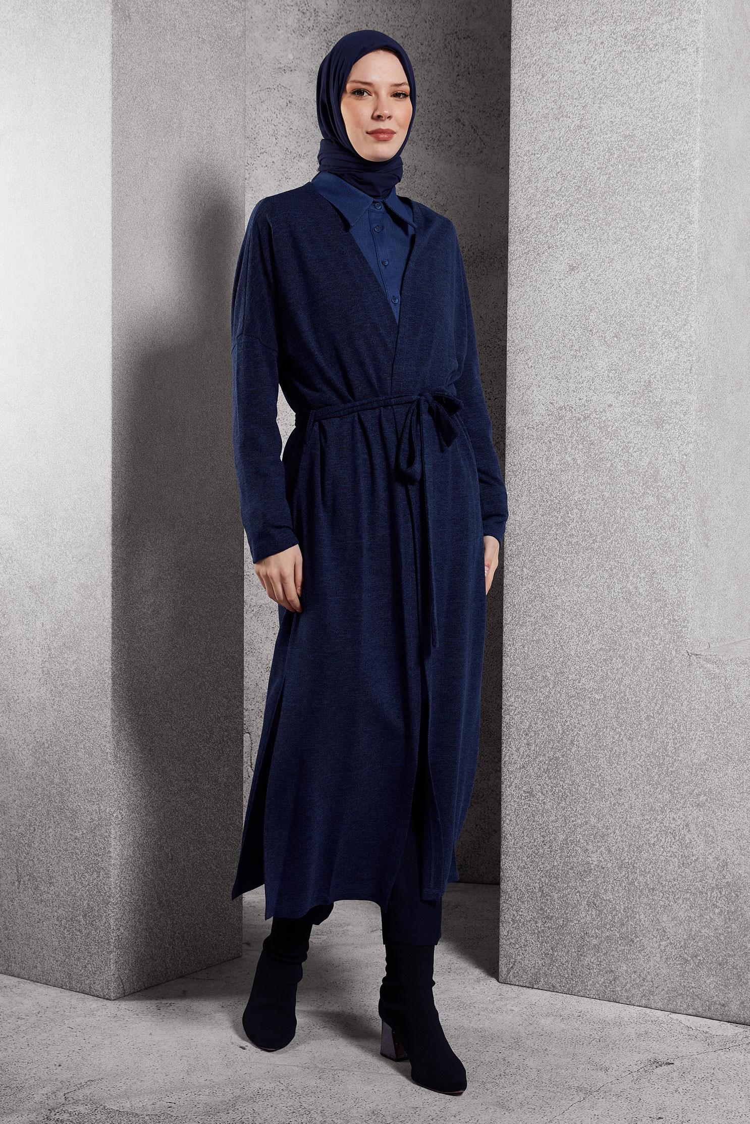 Vêtements hijab BLEU MARINE CARDIGAN CEINTURE 44337