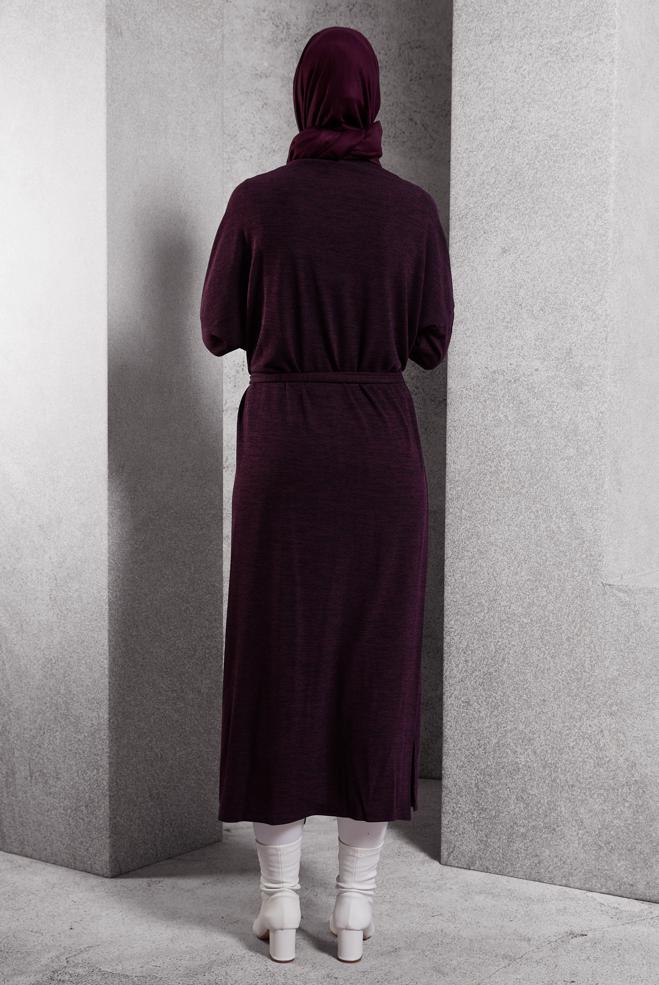 Vêtements hijab PRUNE CARDIGAN CEINTURE 44337 - ALVİNA