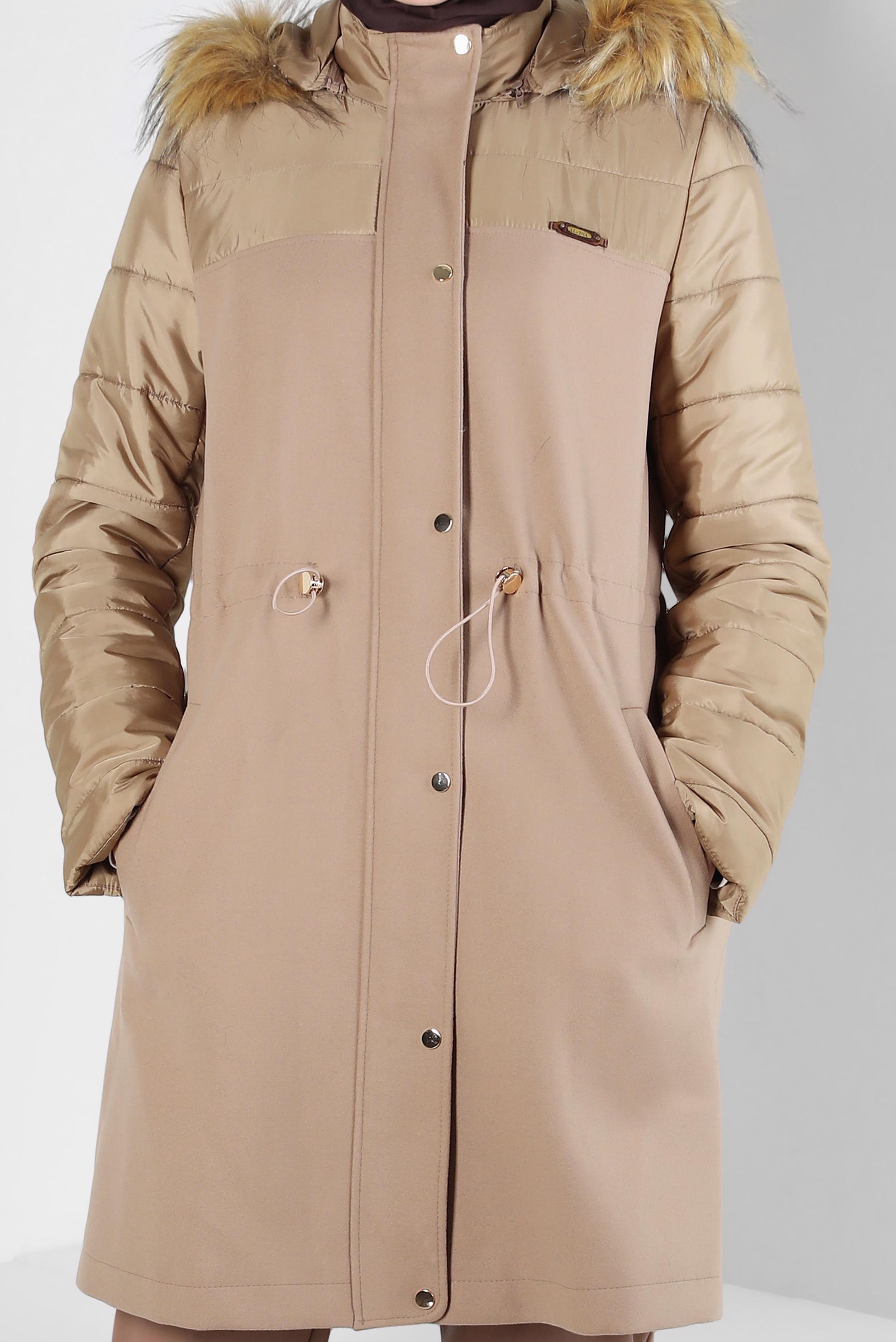 Tesettür giyim KAHVE KAPÜŞONLU KABAN 90244