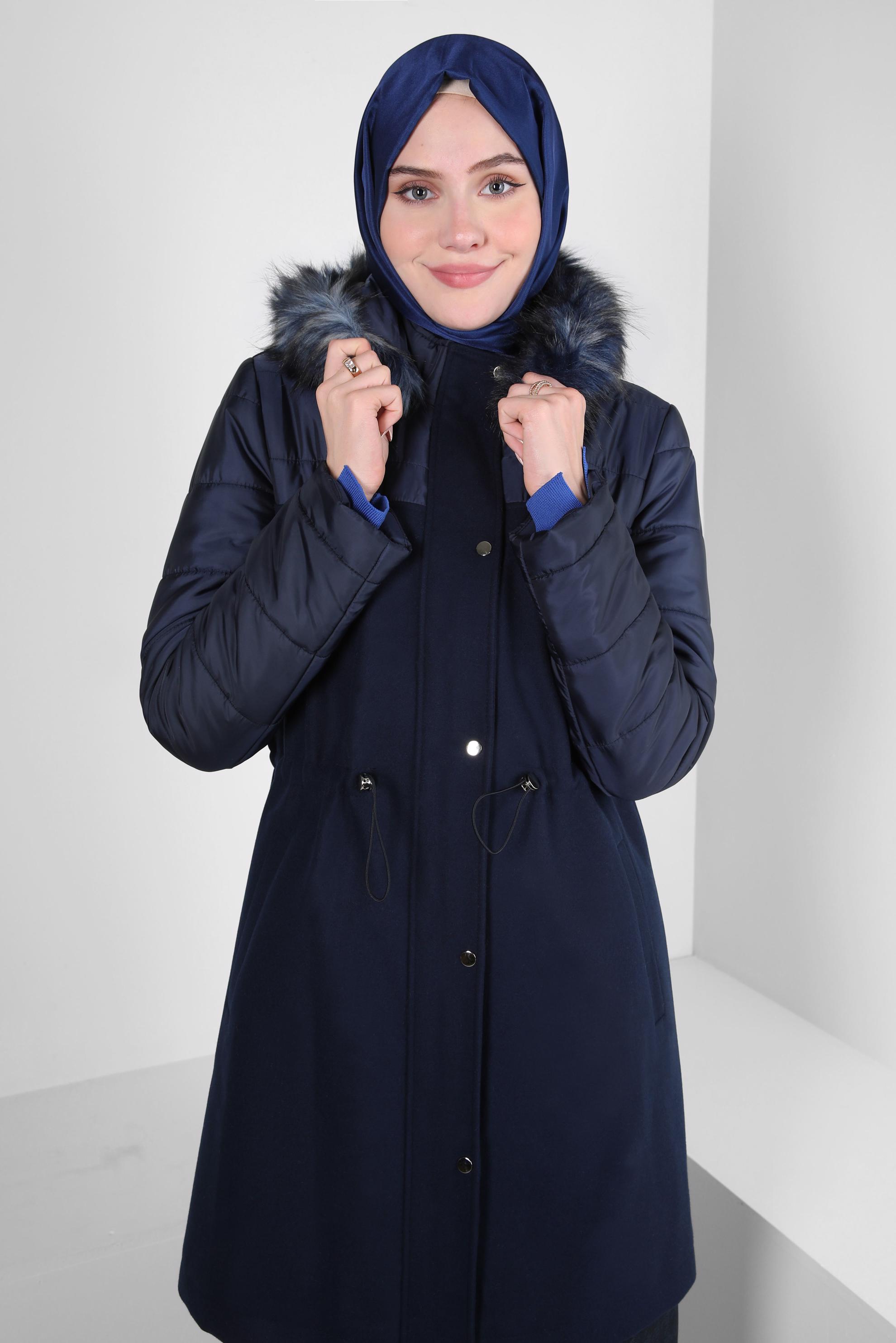 Tesettür giyim LACİVERT KAPÜŞONLU KABAN 90244