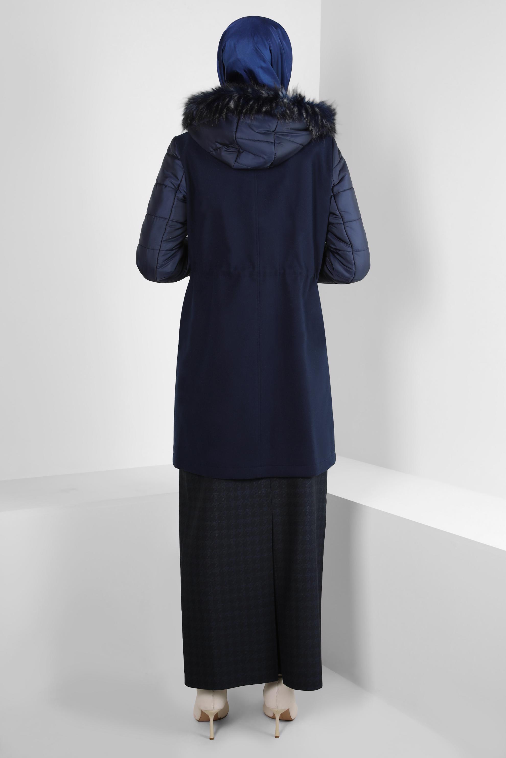 Tesettür giyim LACİVERT KAPÜŞONLU KABAN 90244