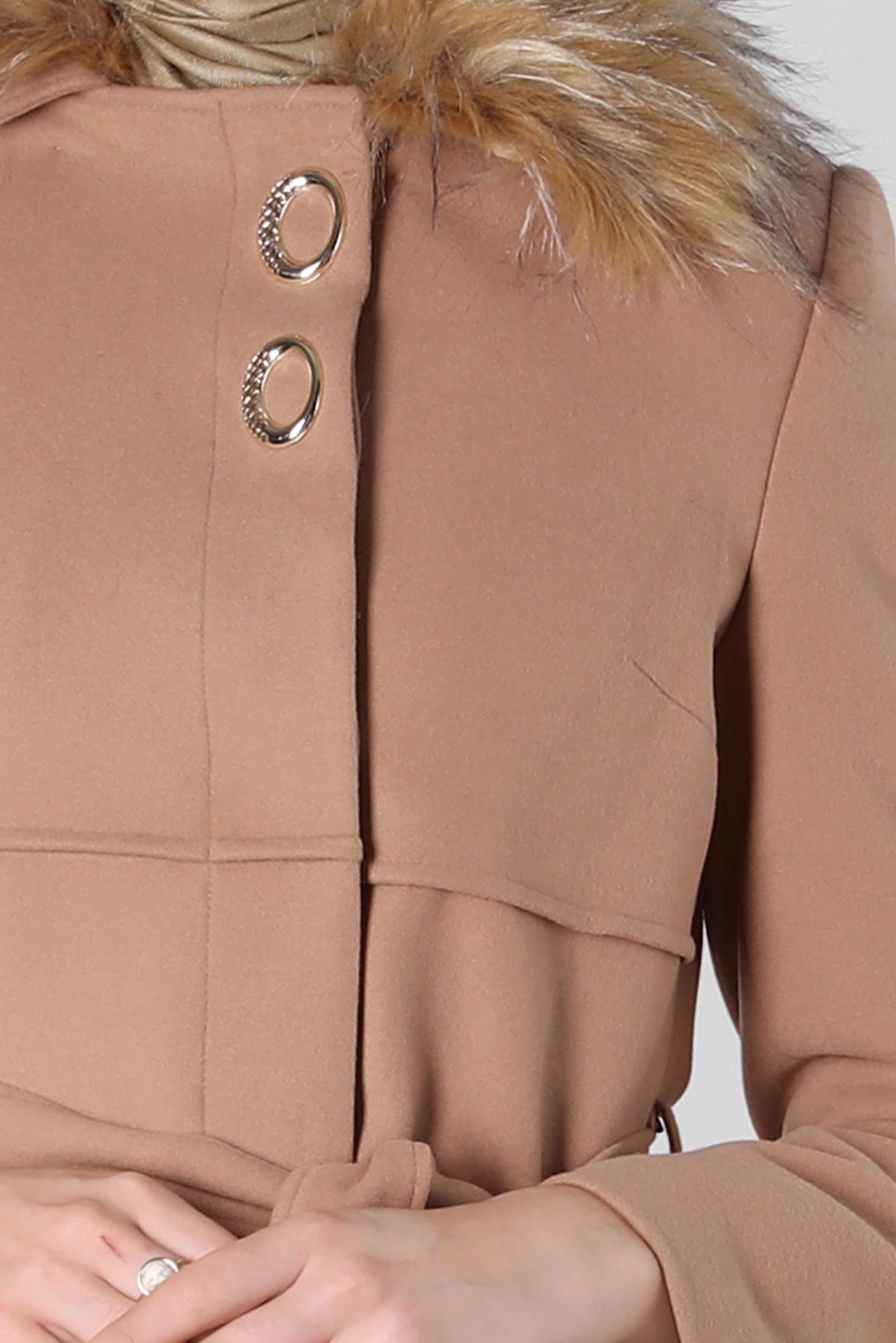 Tesettür giyim TABA ÇIKARILABİLİR KÜRK DETAYLI KABAN 90404