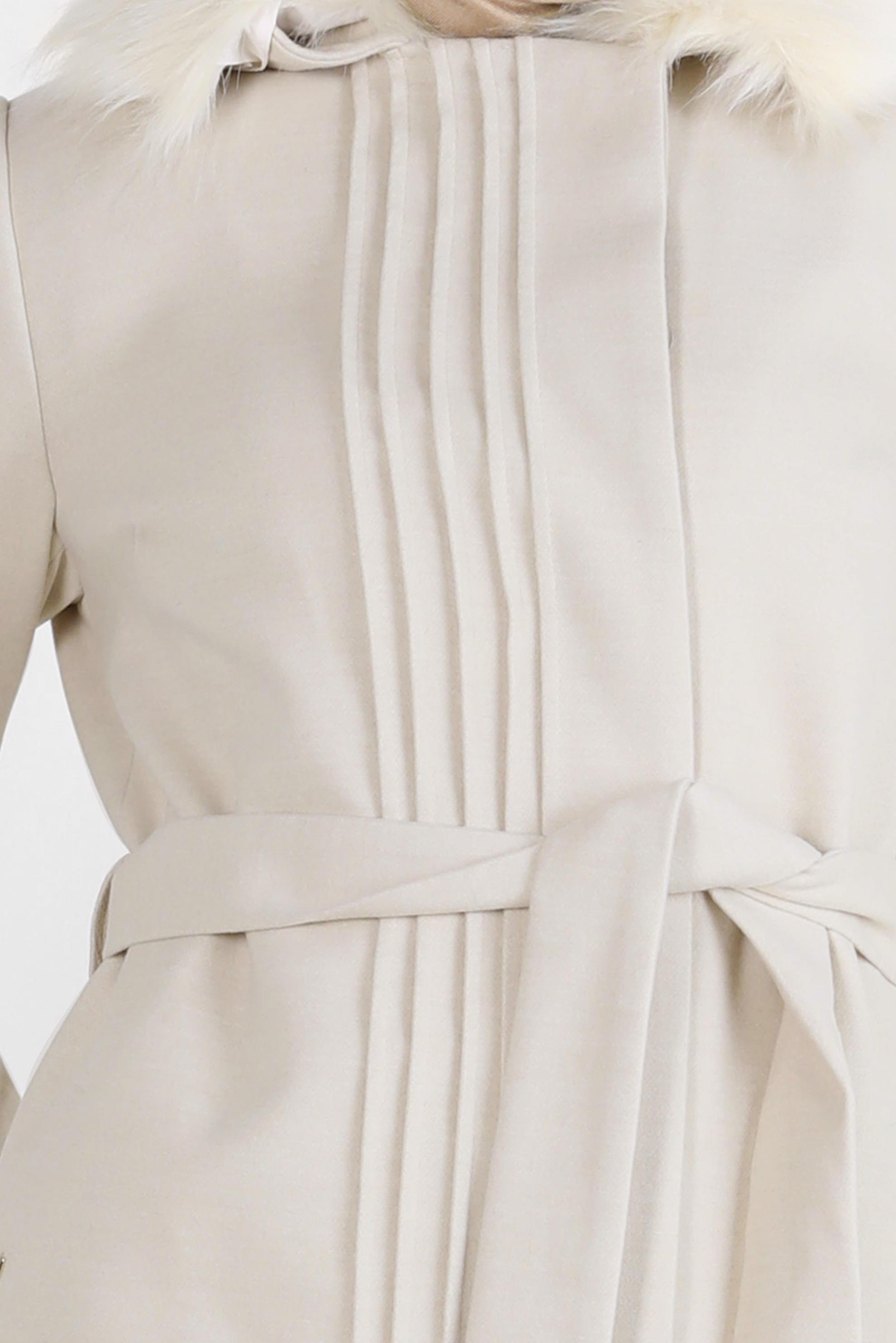 Tesettür giyim BEJ KÜRK DETAYLI KUŞAKLI KABAN 90407