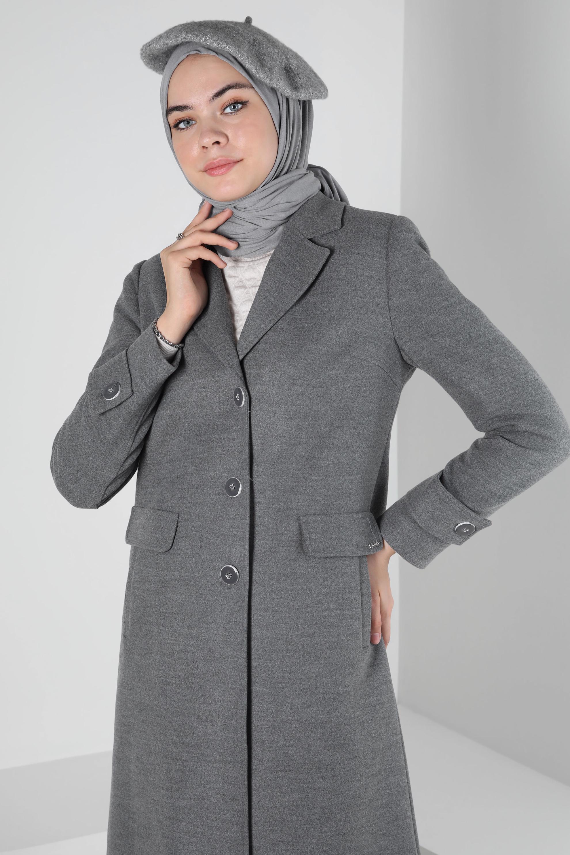 Tesettür giyim GRİ KRUVAZE YAKA KABAN 90409