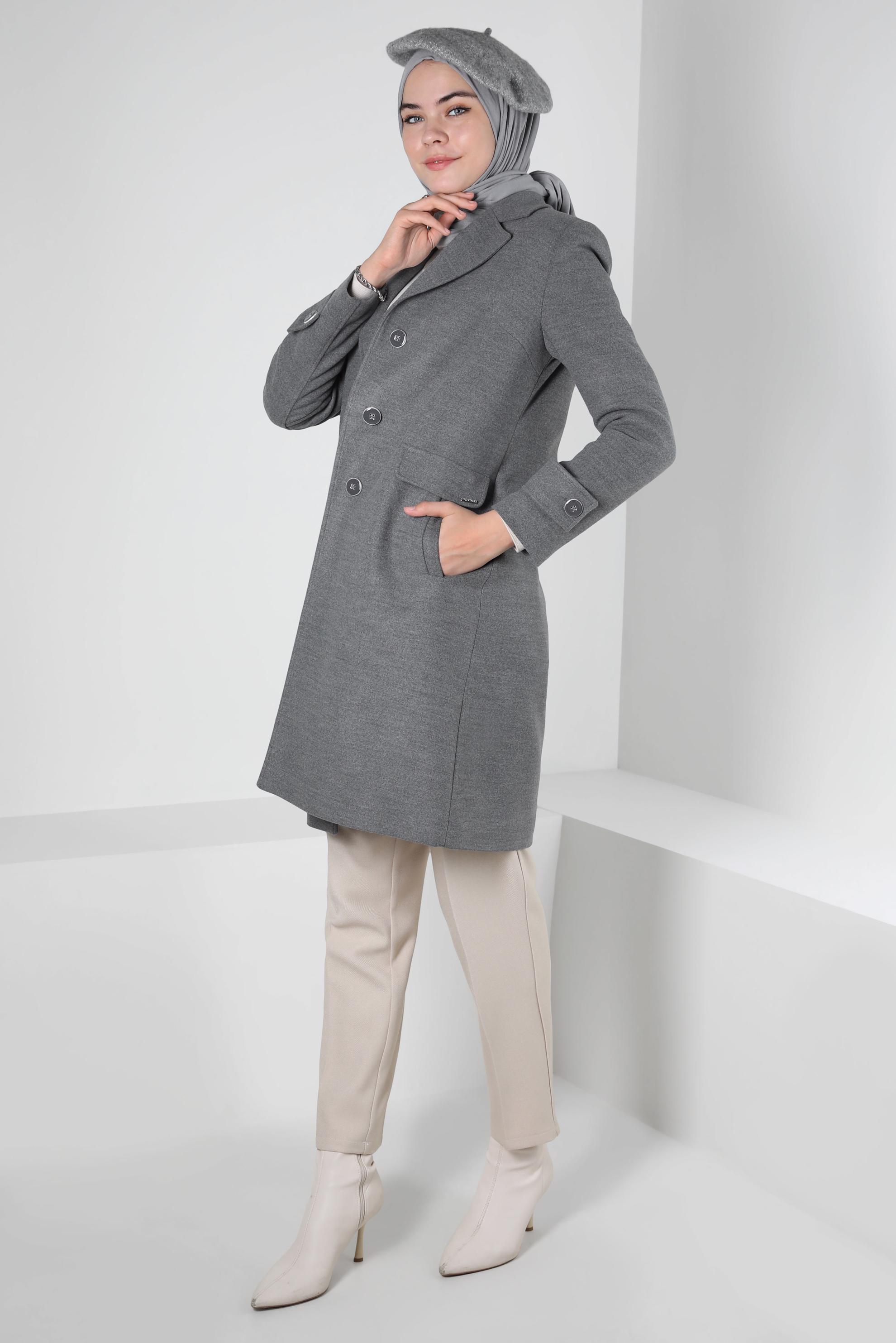 Tesettür giyim GRİ KRUVAZE YAKA KABAN 90409