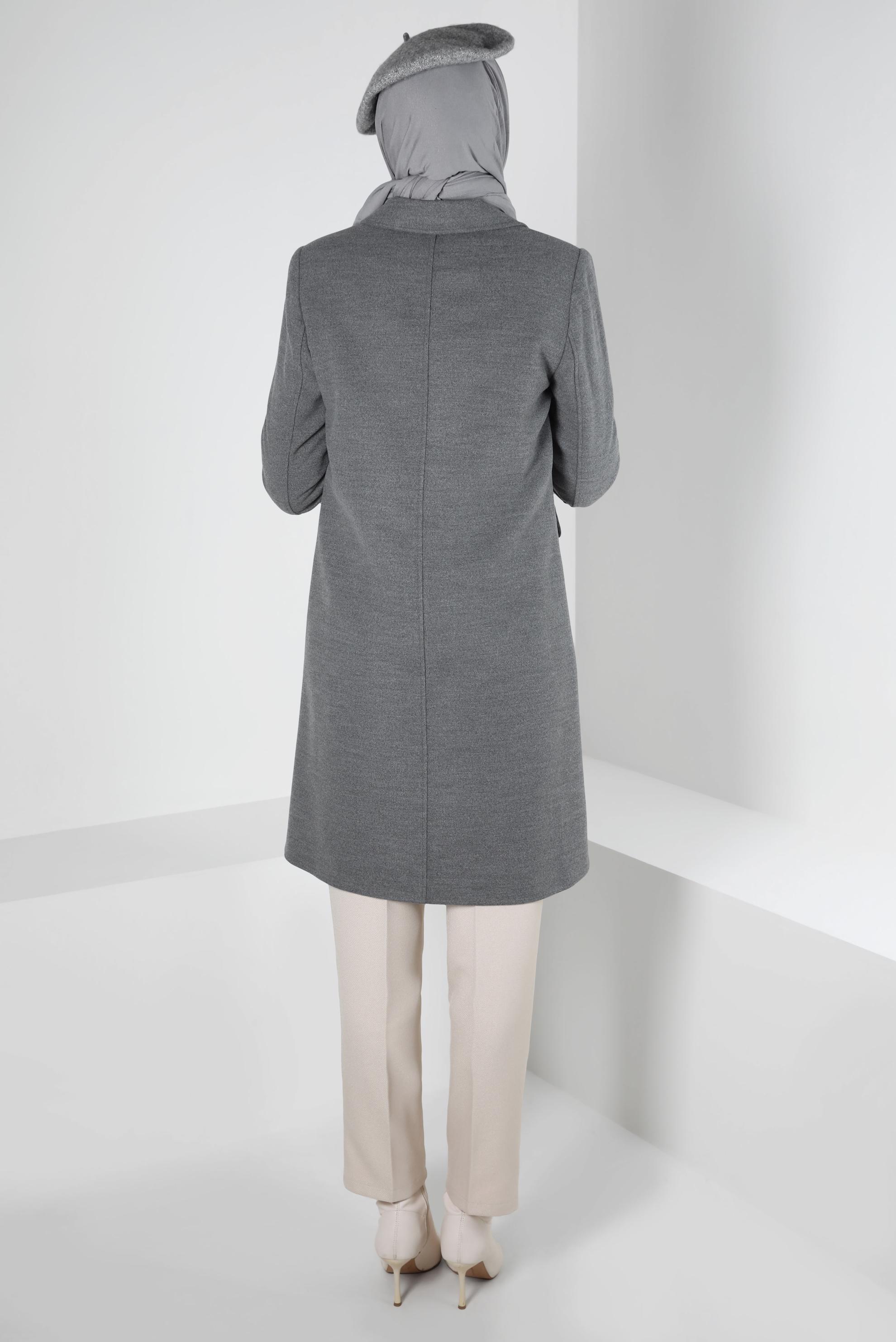 Tesettür giyim GRİ KRUVAZE YAKA KABAN 90409