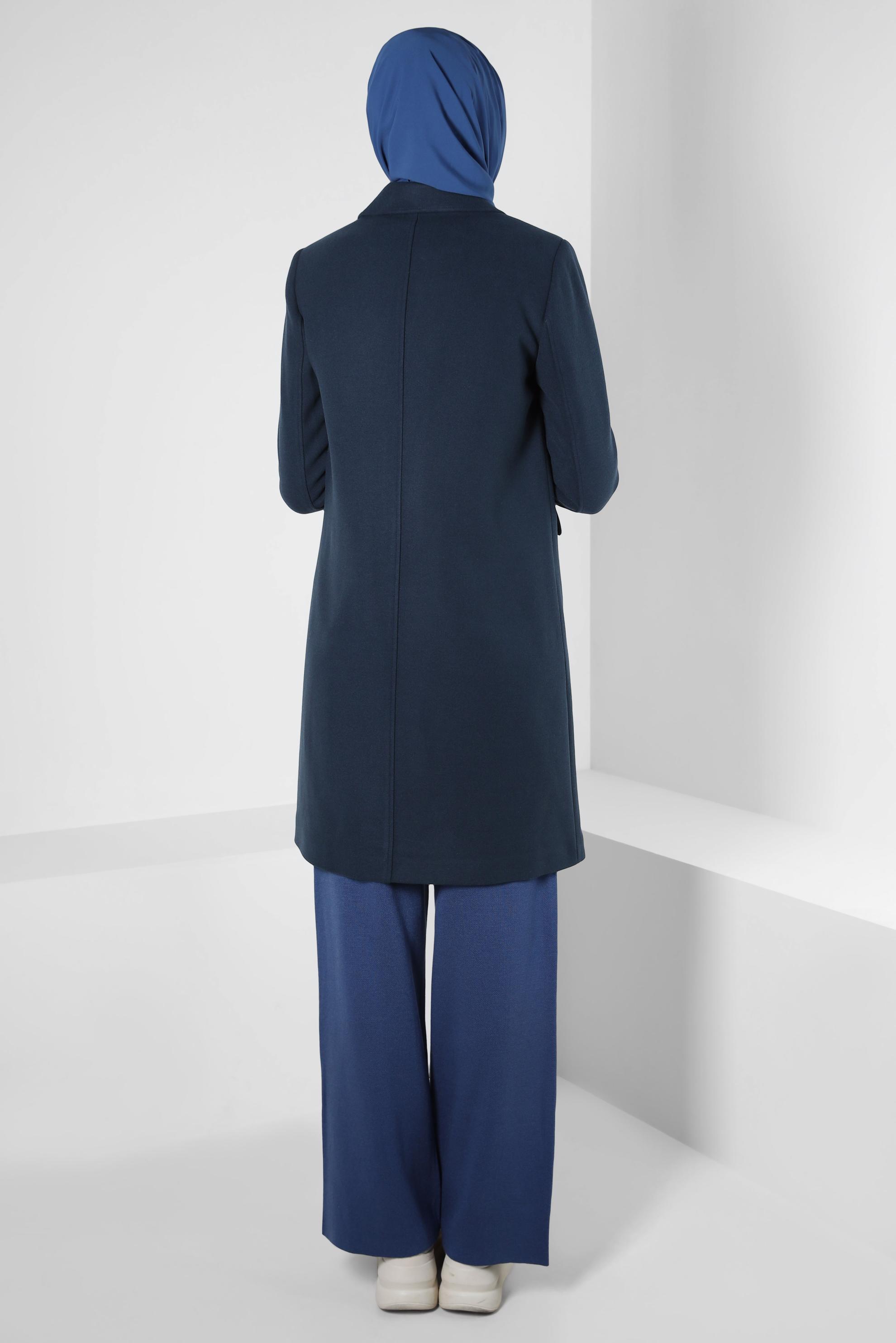 Tesettür giyim LACİVERT KRUVAZE YAKA KABAN 90409