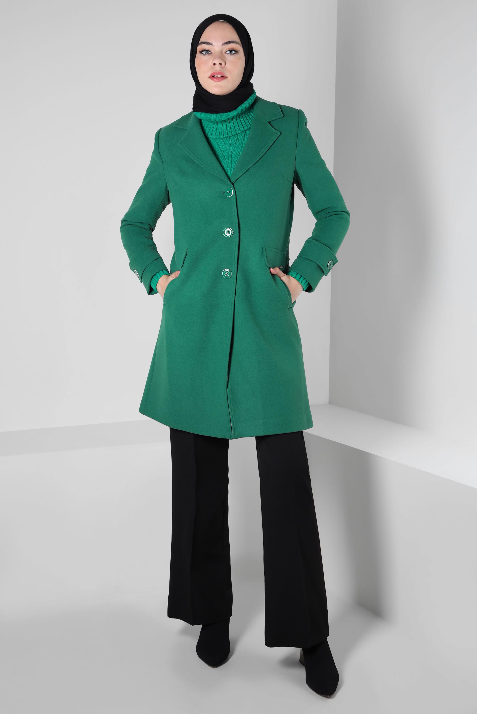 Tesettür giyim YEŞİL KRUVAZE YAKA KABAN 90409
