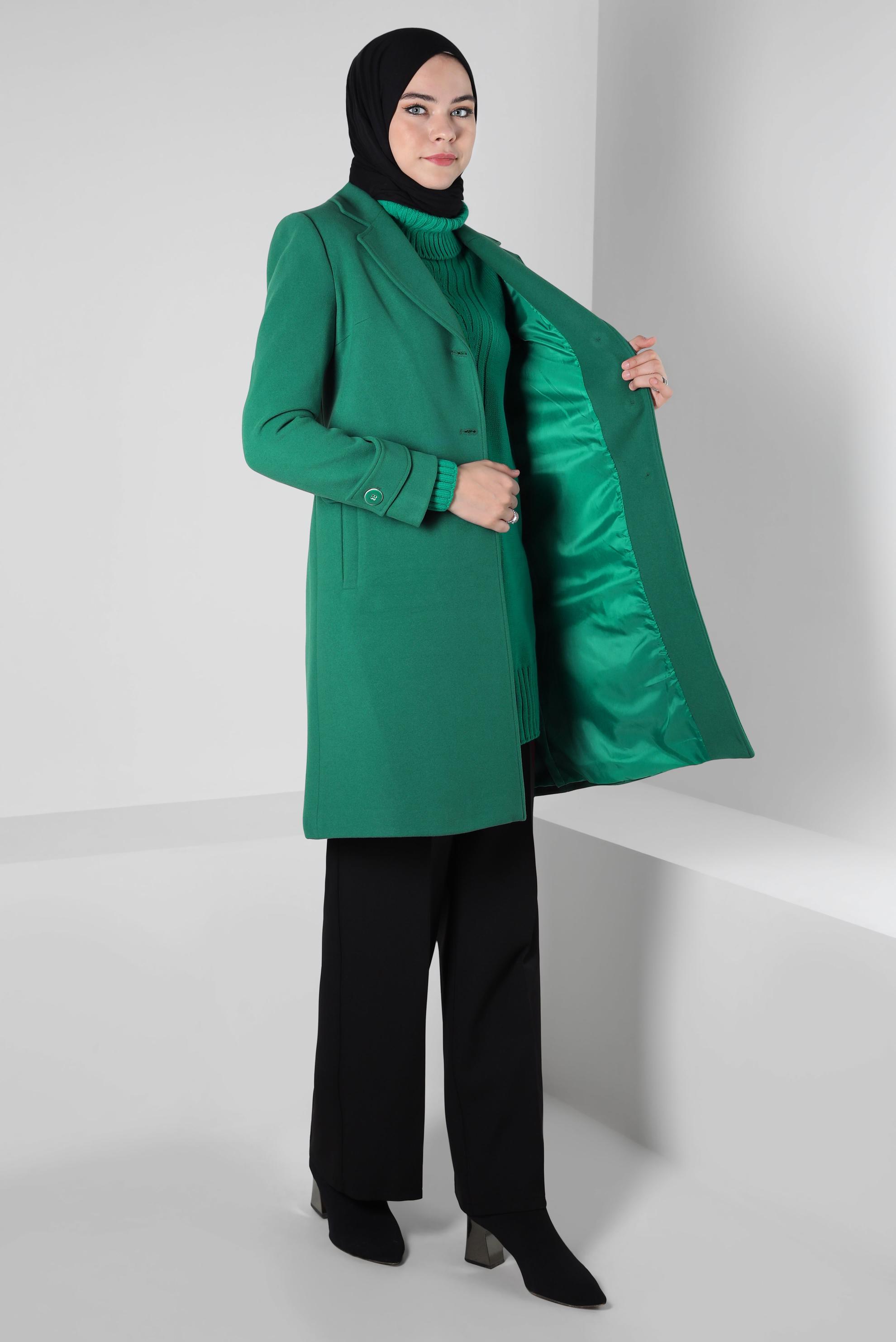 Tesettür giyim YEŞİL KRUVAZE YAKA KABAN 90409