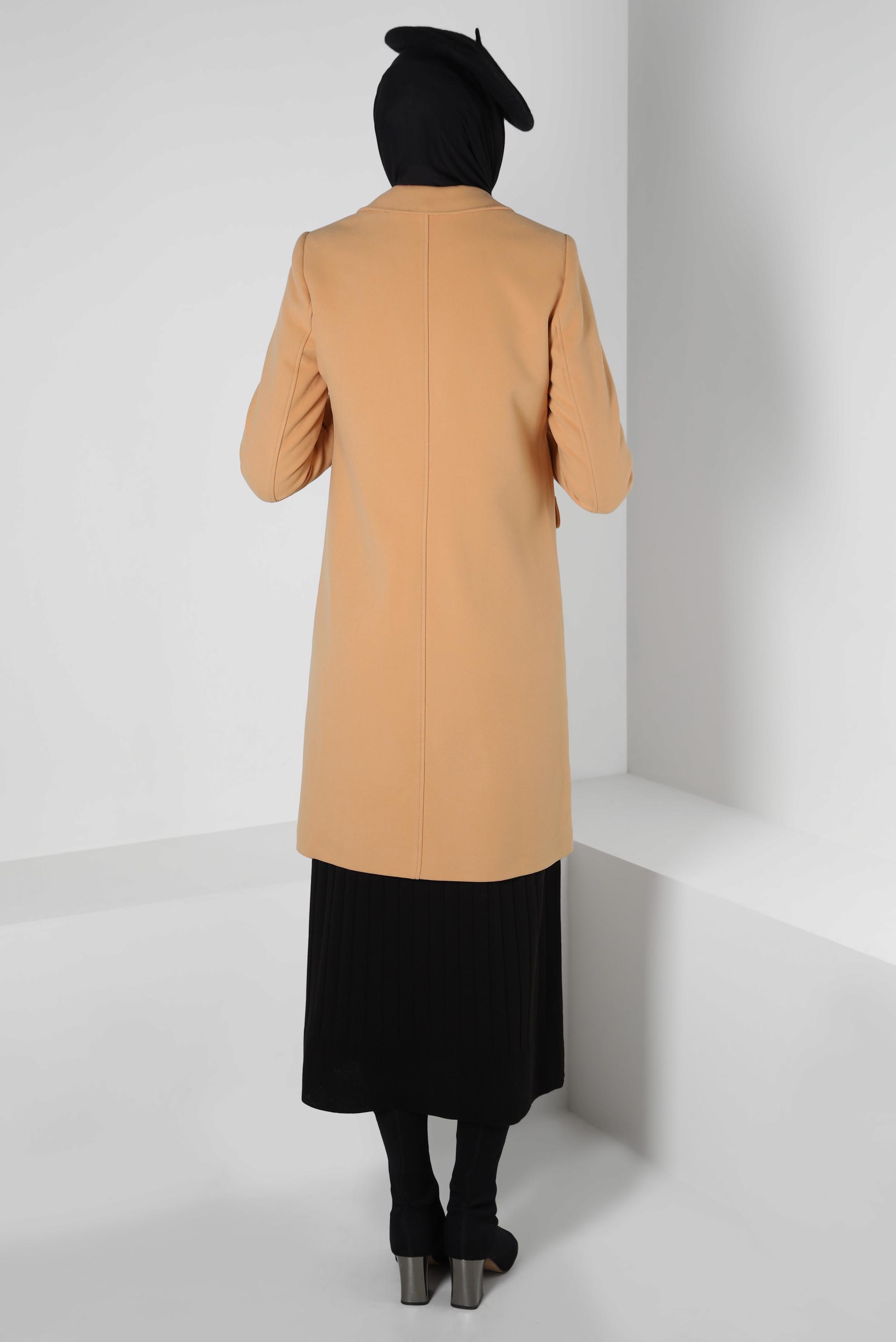 Tesettür giyim KAHVE KRUVAZE YAKA KABAN 90409