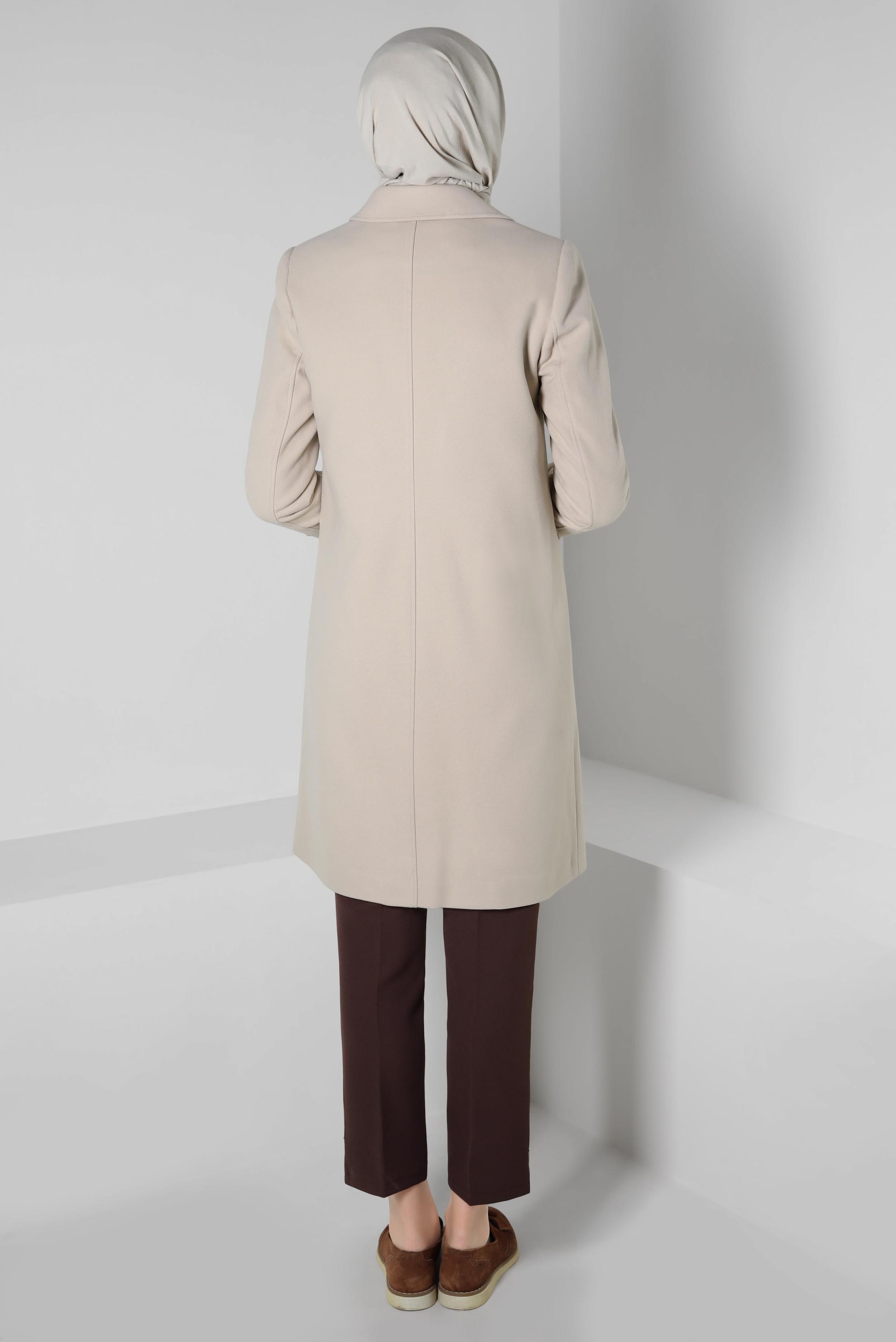 Tesettür giyim BEJ KRUVAZE YAKA KABAN 90409