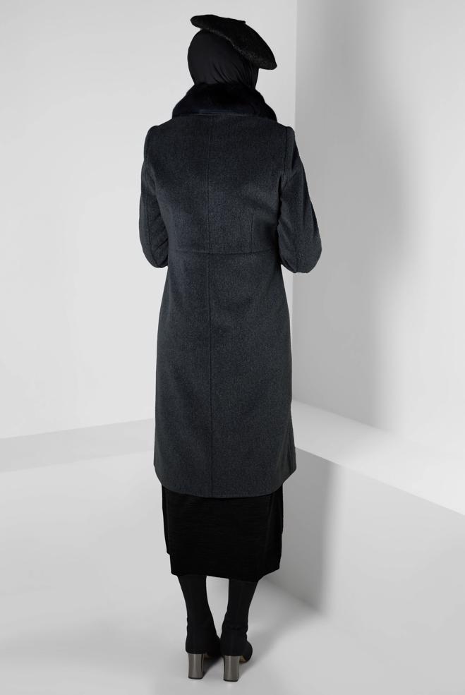 Hijab clothing GREY COAT WITH FUR DETAIL 90410 - ALVİNA