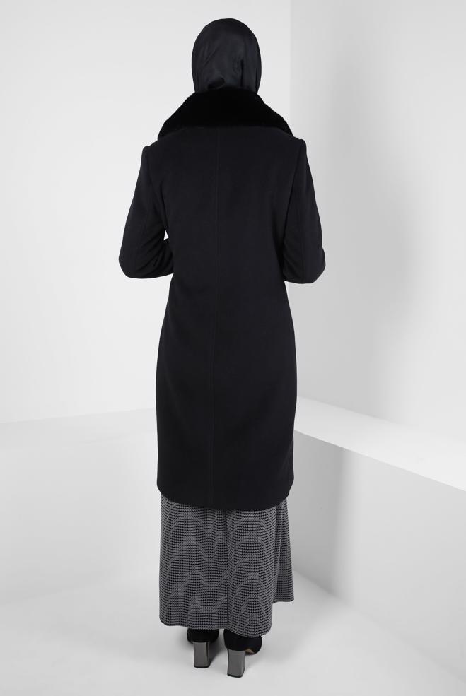 Tesettür giyim SİYAH KUŞAKLI KABAN 90411 - ALVİNA